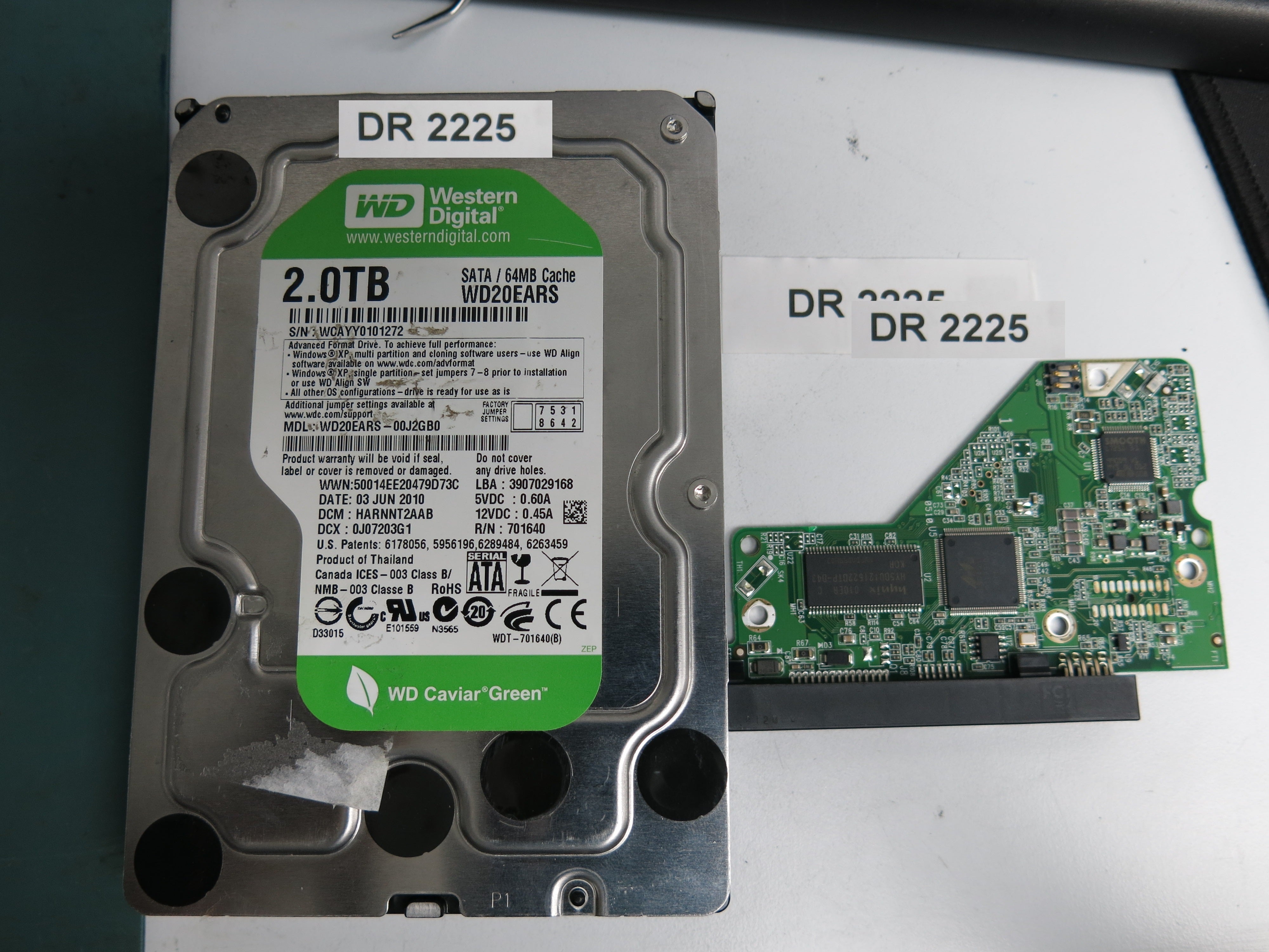 WD20EARS-00J2GB0,  SERIAL:WCAYY0101272,  2.0TB 3.5,  PCB 2060-701640-007 REV A