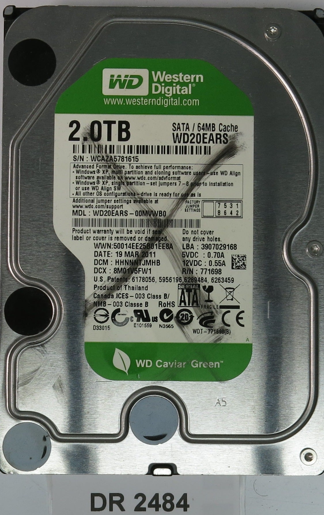 WD20EARS-00MVWB0, DCM HHNNNTJMHB, 2.0TB 3.5, PCB 2060-771933-002 REV A
