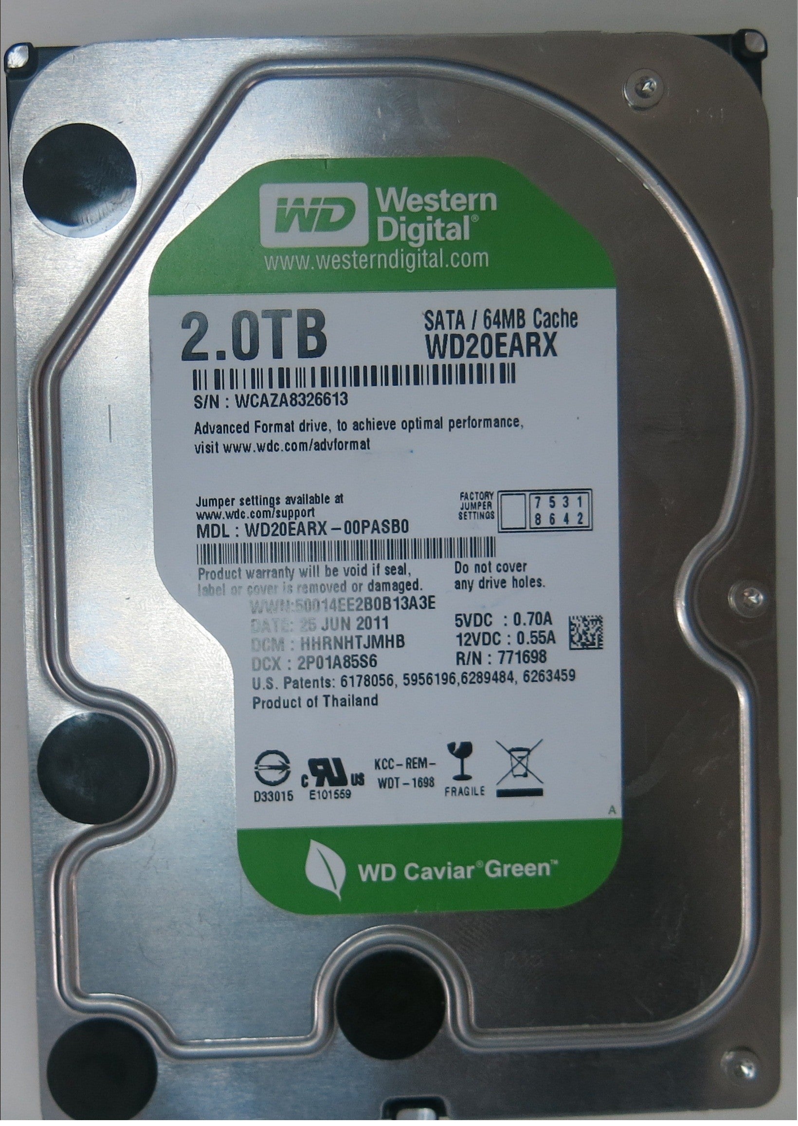 WD20EARX-00PASB0 PN FW HHRNHTJMHB 2 TB