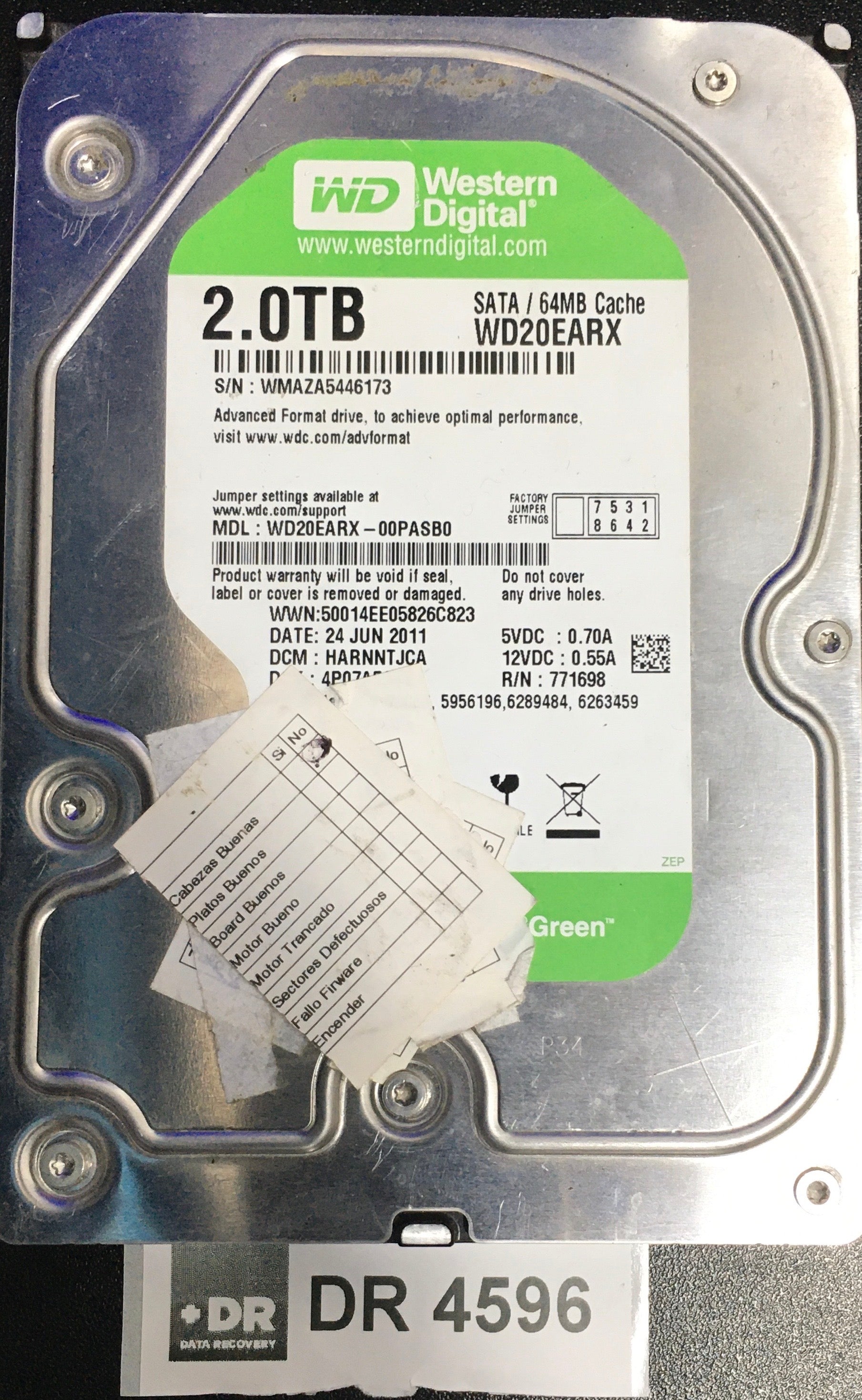 WD20EARX-00PASB0,  Serial: WMAZA5446173,  2000GB 3.5  PCB:2060-771698-002- REV A