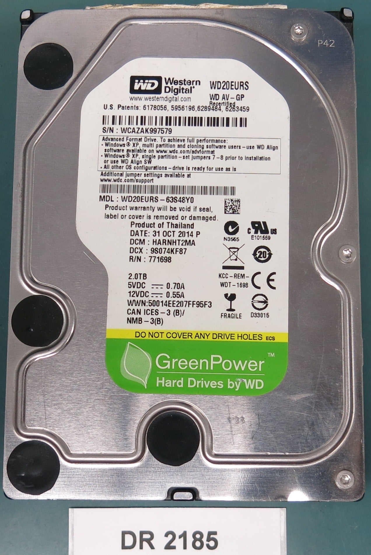 WD20EURS-63S48Y0, DCM HARNHT2MA, 2.0TB 3.5, PCB 2060-771698-004 REV A
