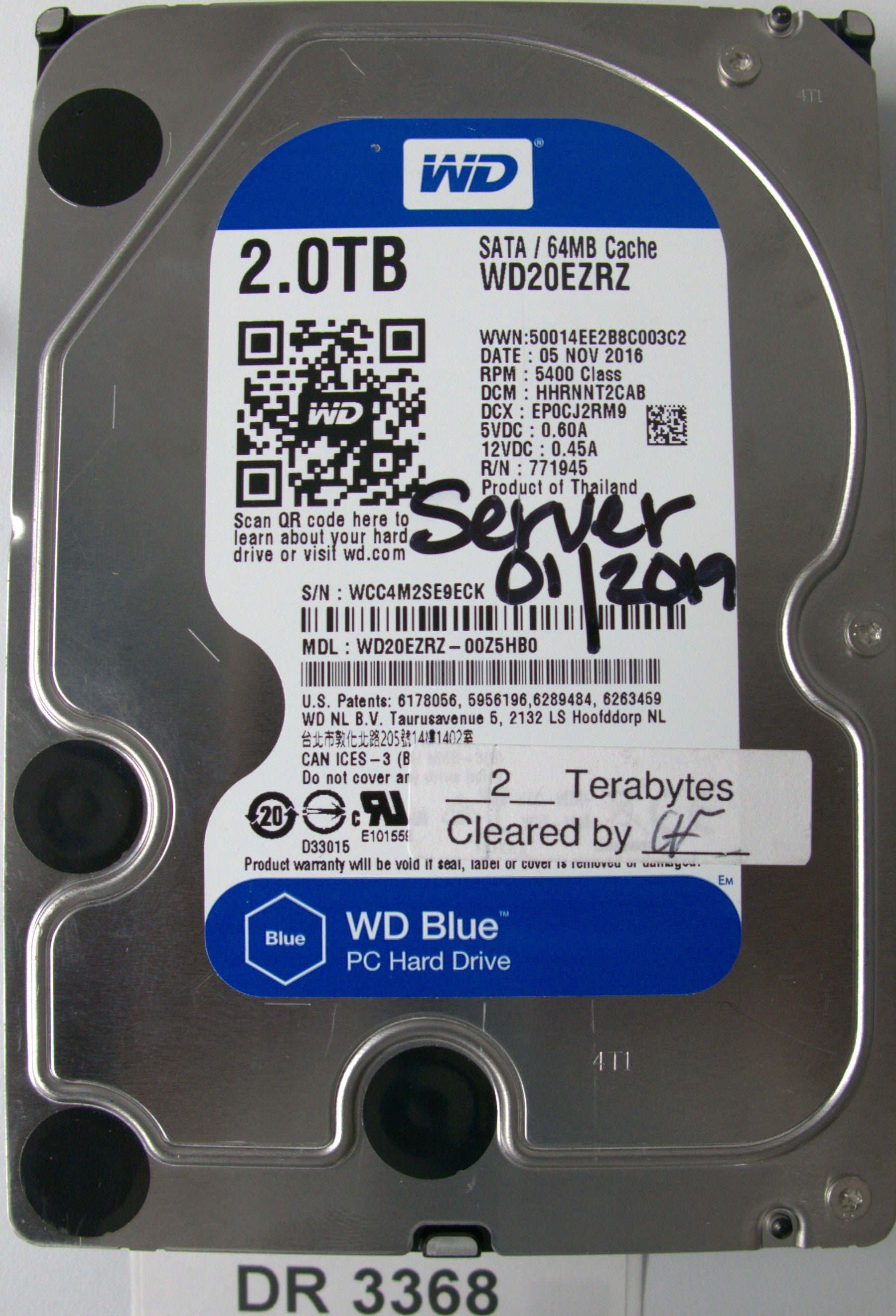 WD20EZRZ-00Z5HB0, DCM: HHRNNT2CAB, 2.0TB 3.5 , PCB 2060-771945-002 REV A
