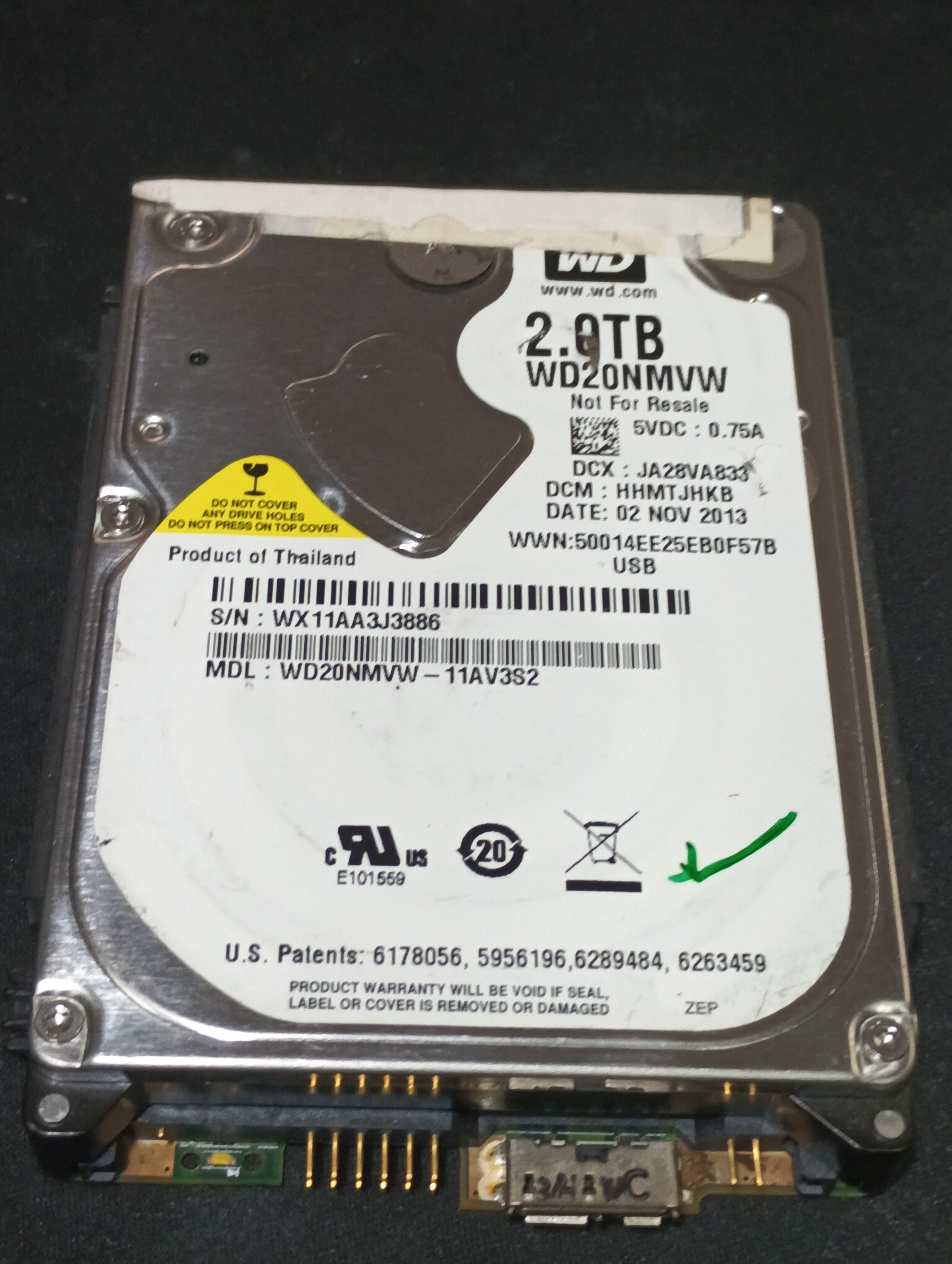 WD20NMVW,  Serial: WX11AA3J3886,  2TB 2.5,  PCB:2060-771961-001- REV A,