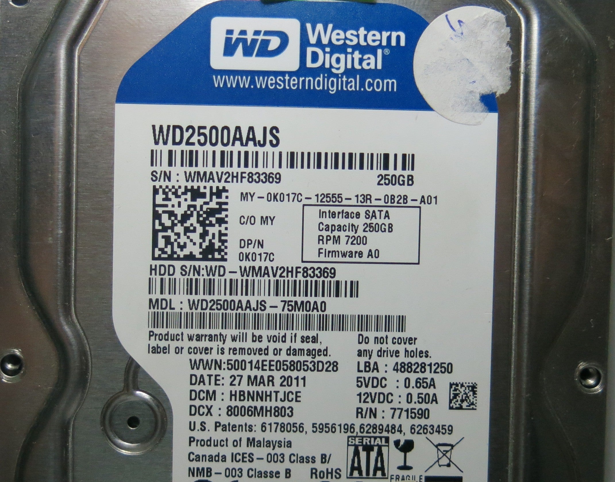 WD2500AAJS-75M0A0 2060-771590-001 REV A PCB