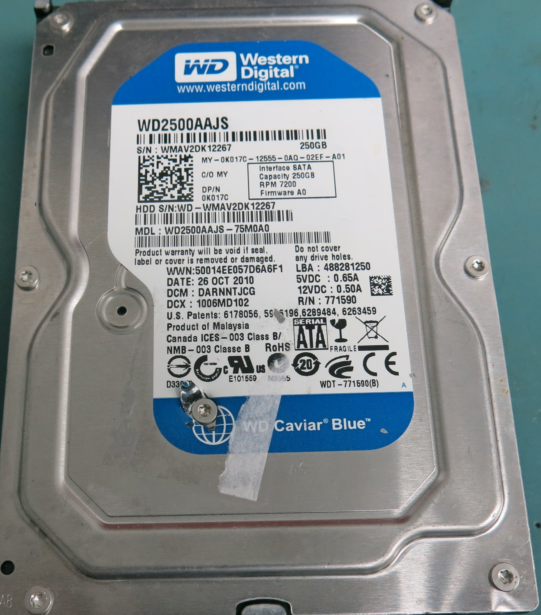 WD2500AAJS-75M0A0, DCM DARNNTJCG, 250GB 3.5