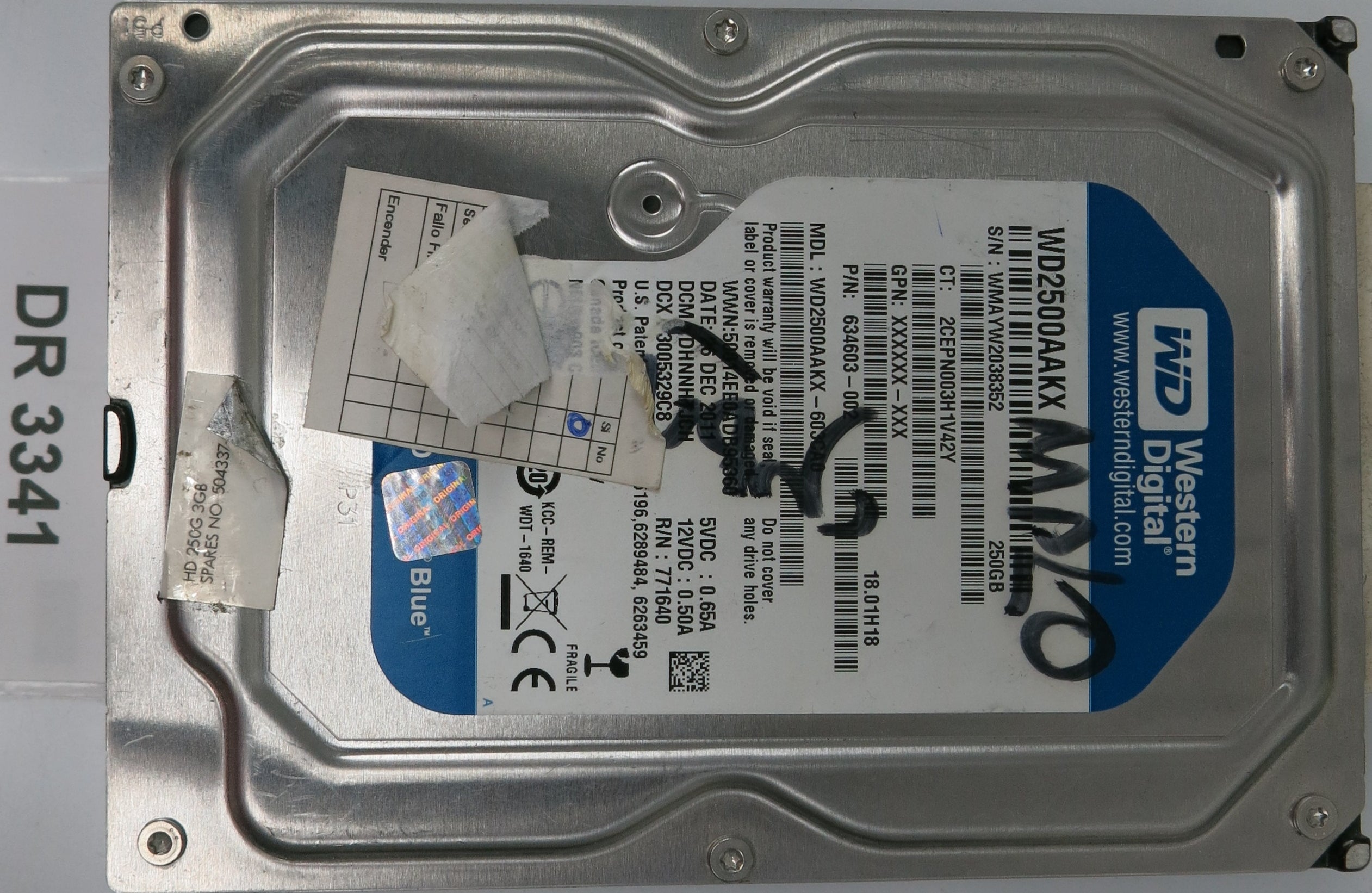 WD2500AAKX-603CA0, DHNNHTJCH, 250GB 3.5, PCB 2060-771640-003 REV A