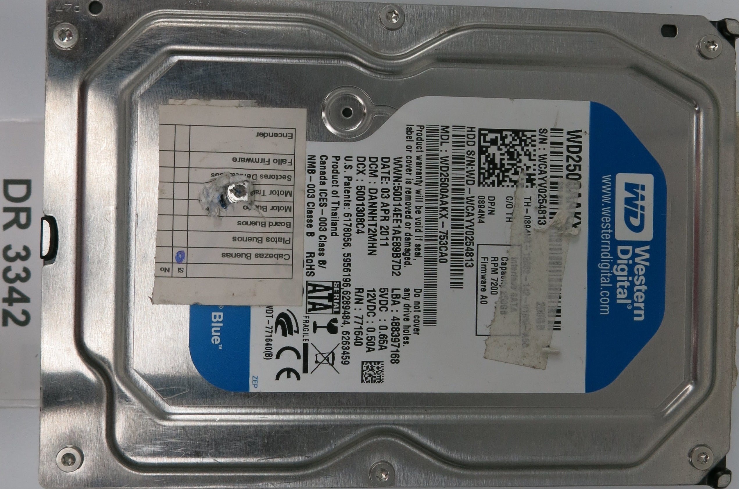 WD2500AAKX-753CA0, DCM: DANNHT2MHN, 250GB 3.5, PCB 2060-771640-003 REV A