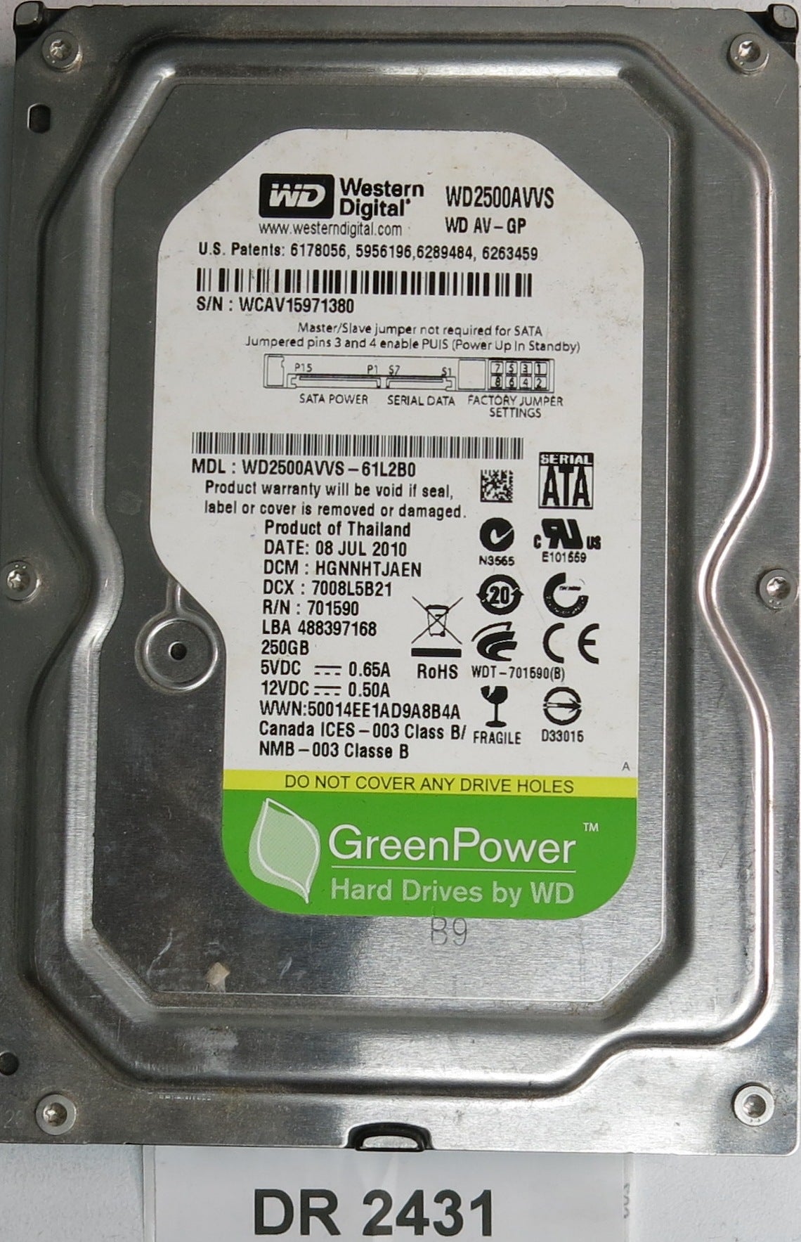 WD2500AVVS-61L2B0, DCM HGNNHTJAEN, 250GB 3.5, PCB 2060-701590-001 REV A