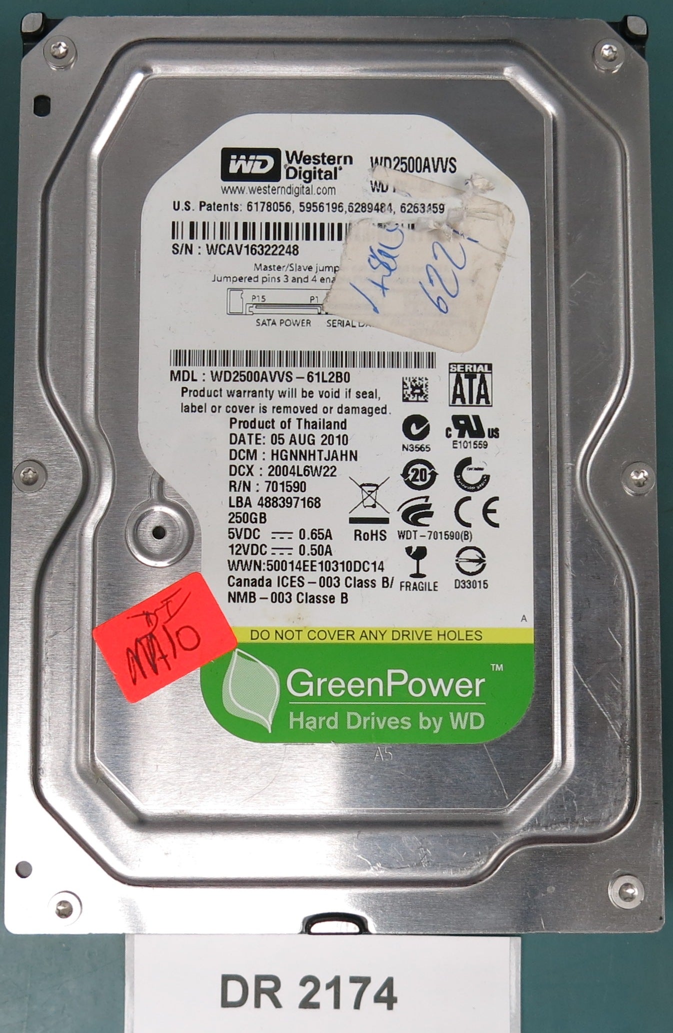 WD2500AVVS-61L2B0, DCM HGNNHTJAHN, 250GB 3.5, PCB 2060-701590-001 REV A