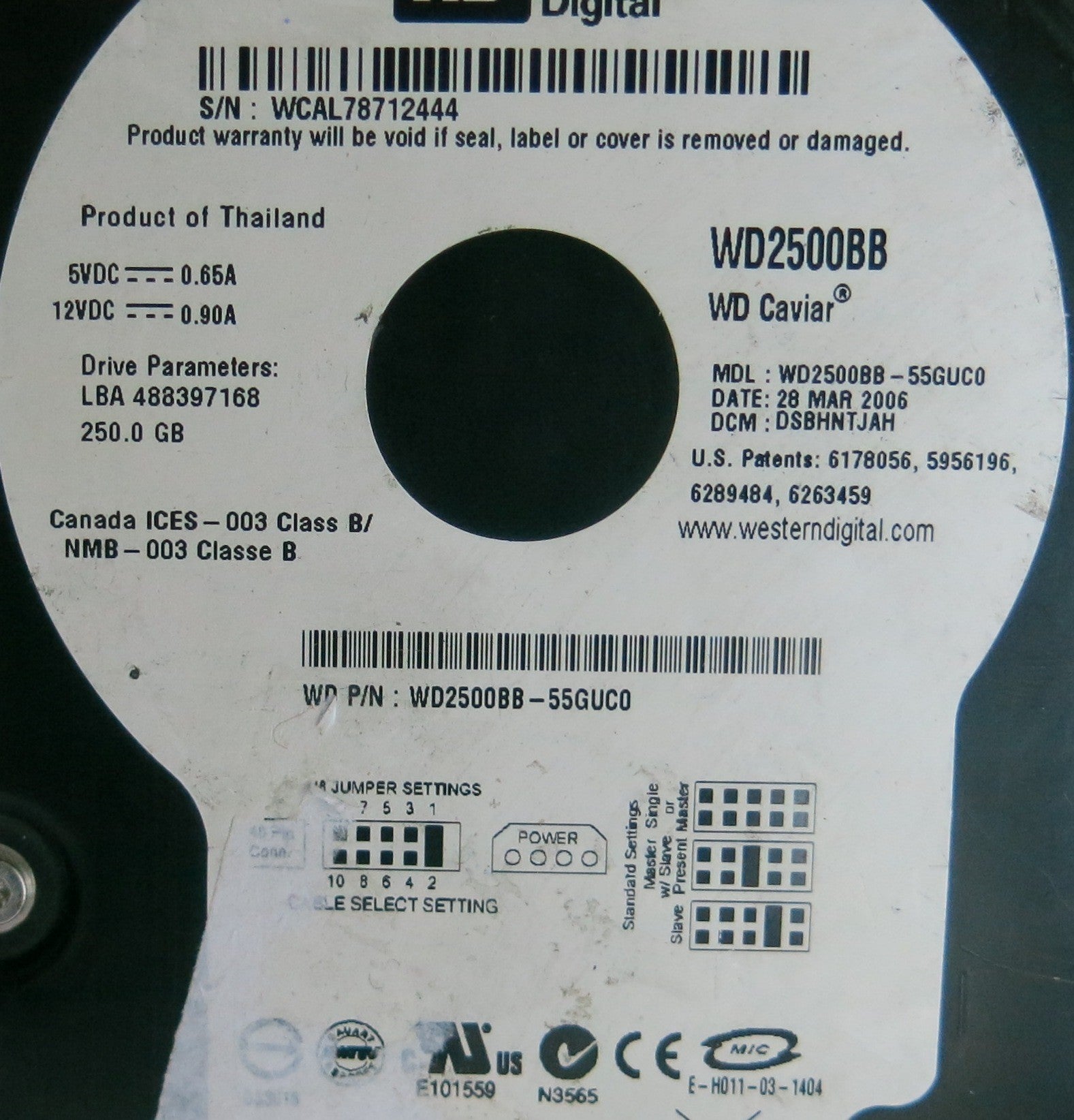 WD2500BB-55GUC0, DCM DSBHNTJAH, 2060-701266-001 REV A PCB