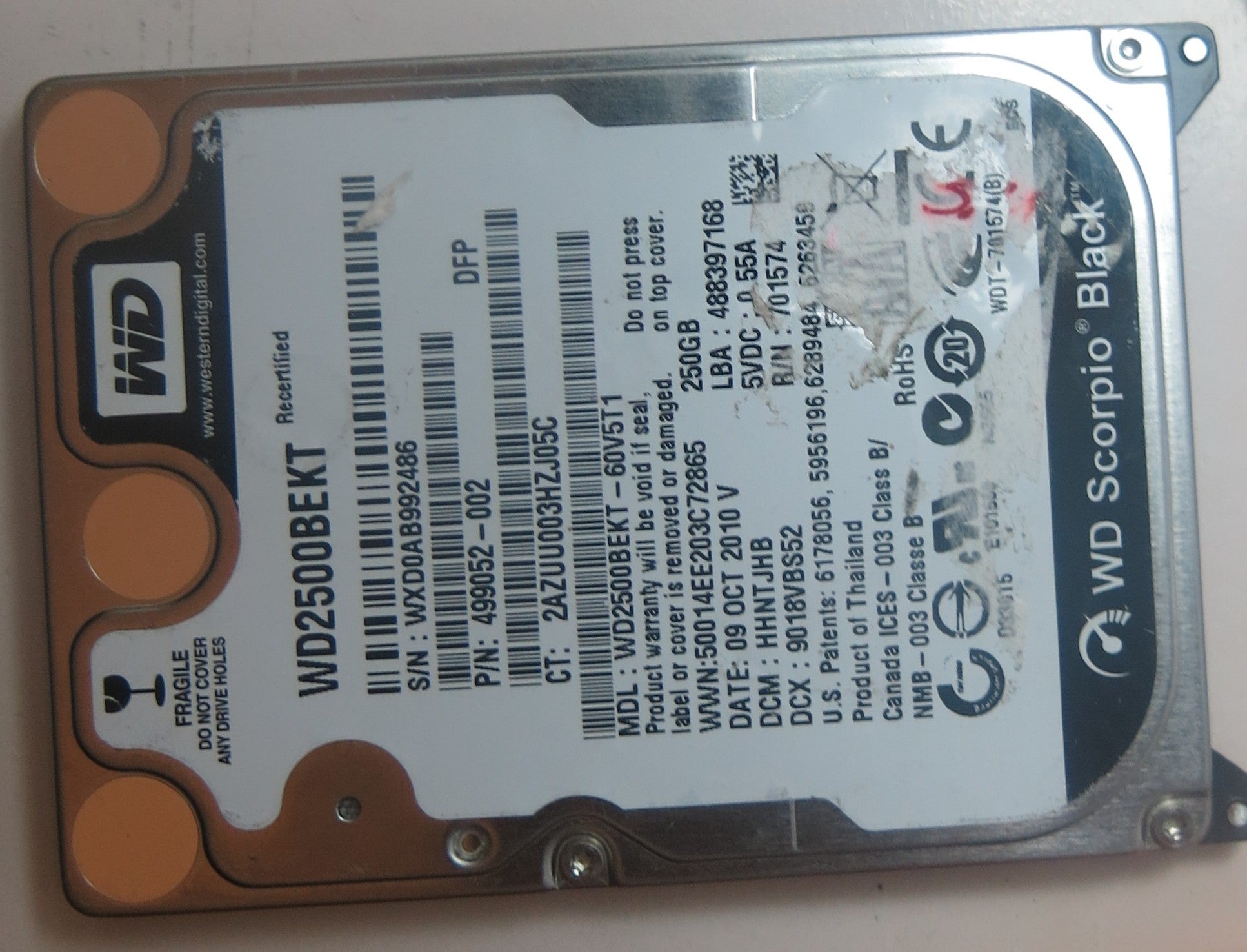 WD2500BEKT-60V5T1 DCM HHNTJHB 2060-771574-001 REV P1 PCB