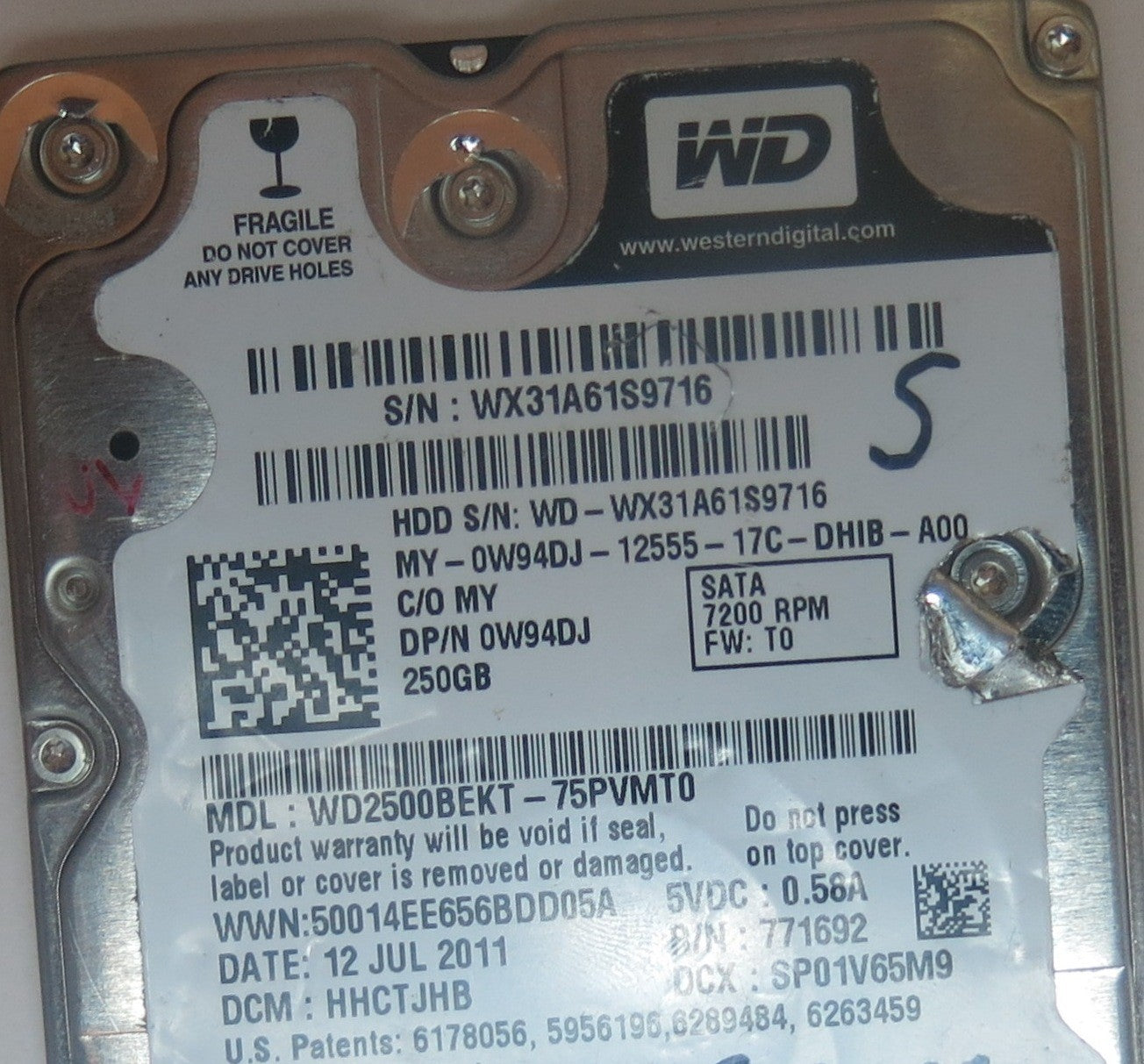 WD2500BEKT-75PVMT0 DCM HHCTJHB 2060-771692-006 REV A PCB