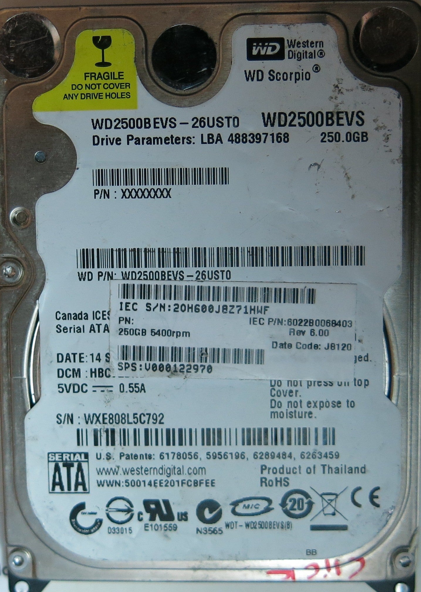 WD2500BEVS-26UST0, DCM HBCT2BNB, 2060-701499-000 REV A PCB
