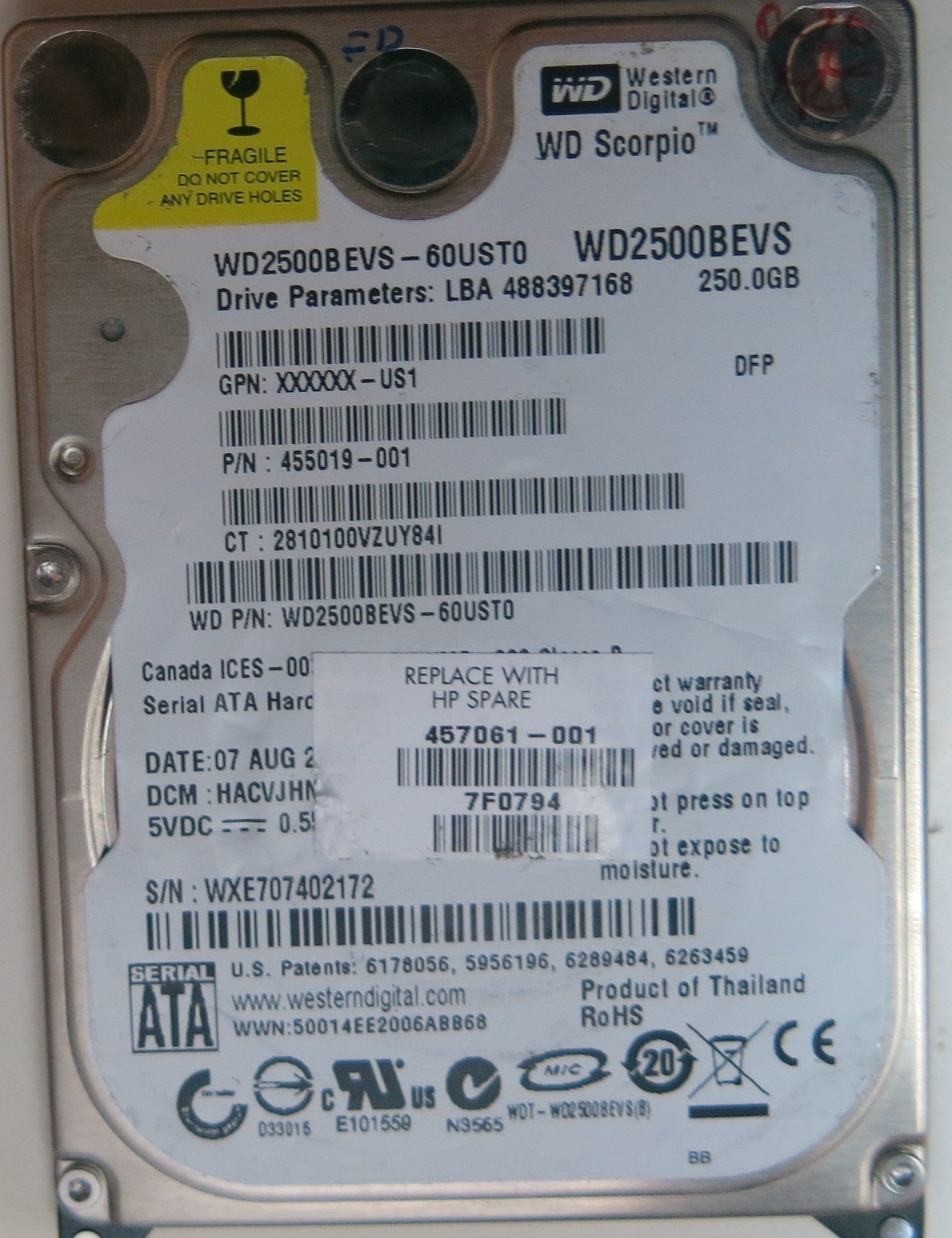WD2500BEVS-60UST0, DCM HACVJHNNB, 2060-701499-000 REV A PCB