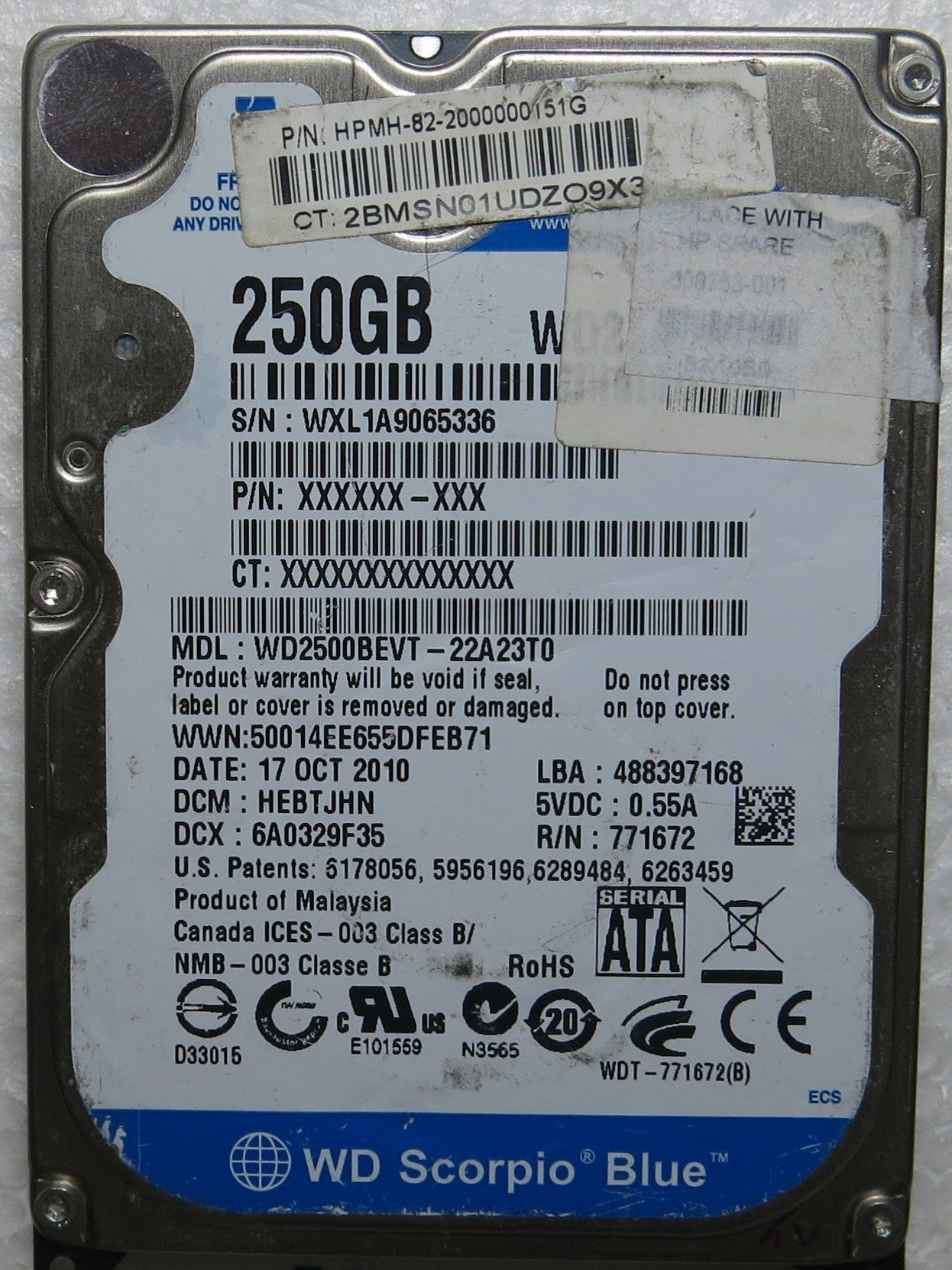 WD2500BEVT-22A23T0 DCM HEBTJHN 2060-771672 004 REV A PCB