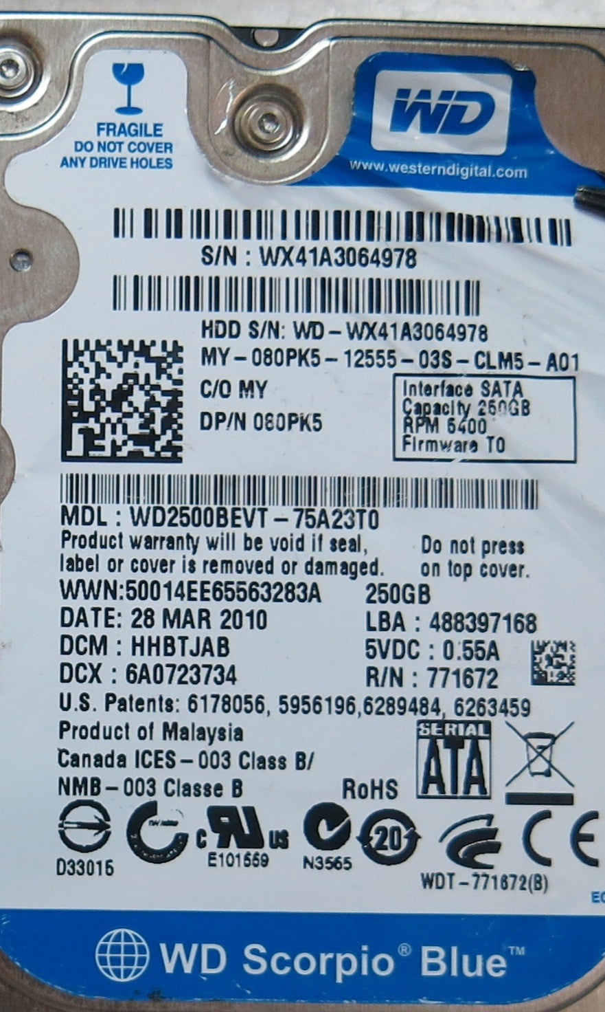 WD2500BEVT-75A23T0 DCM HHBTJAB 2060-771692-006 REV A PCB