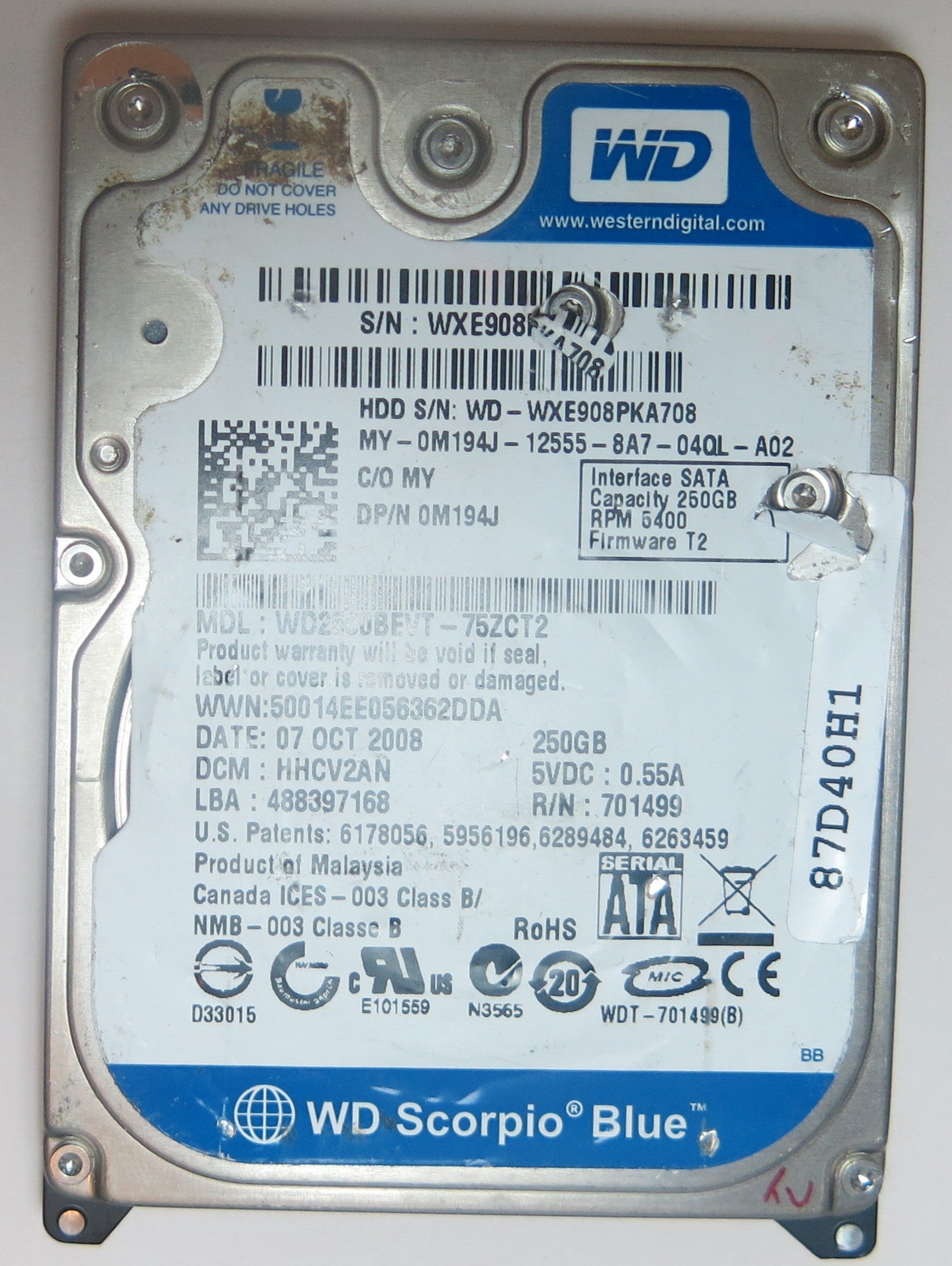 WD2500BEVT-75ZCT2 DCM HHCV2AN 2060-701499-005 REV A PCB