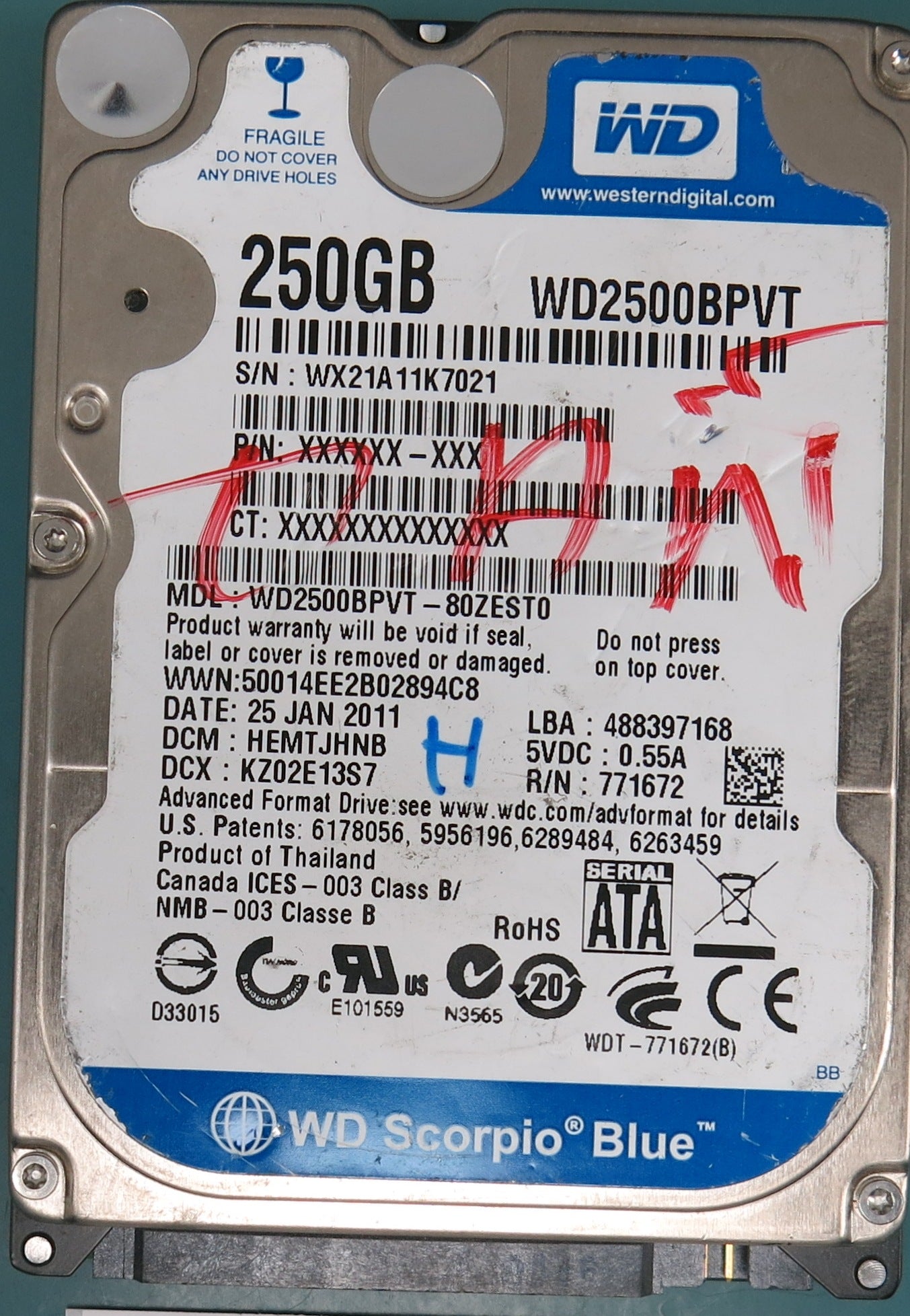 WD2500BPVT-80ZEST0, HEMTJHNB,