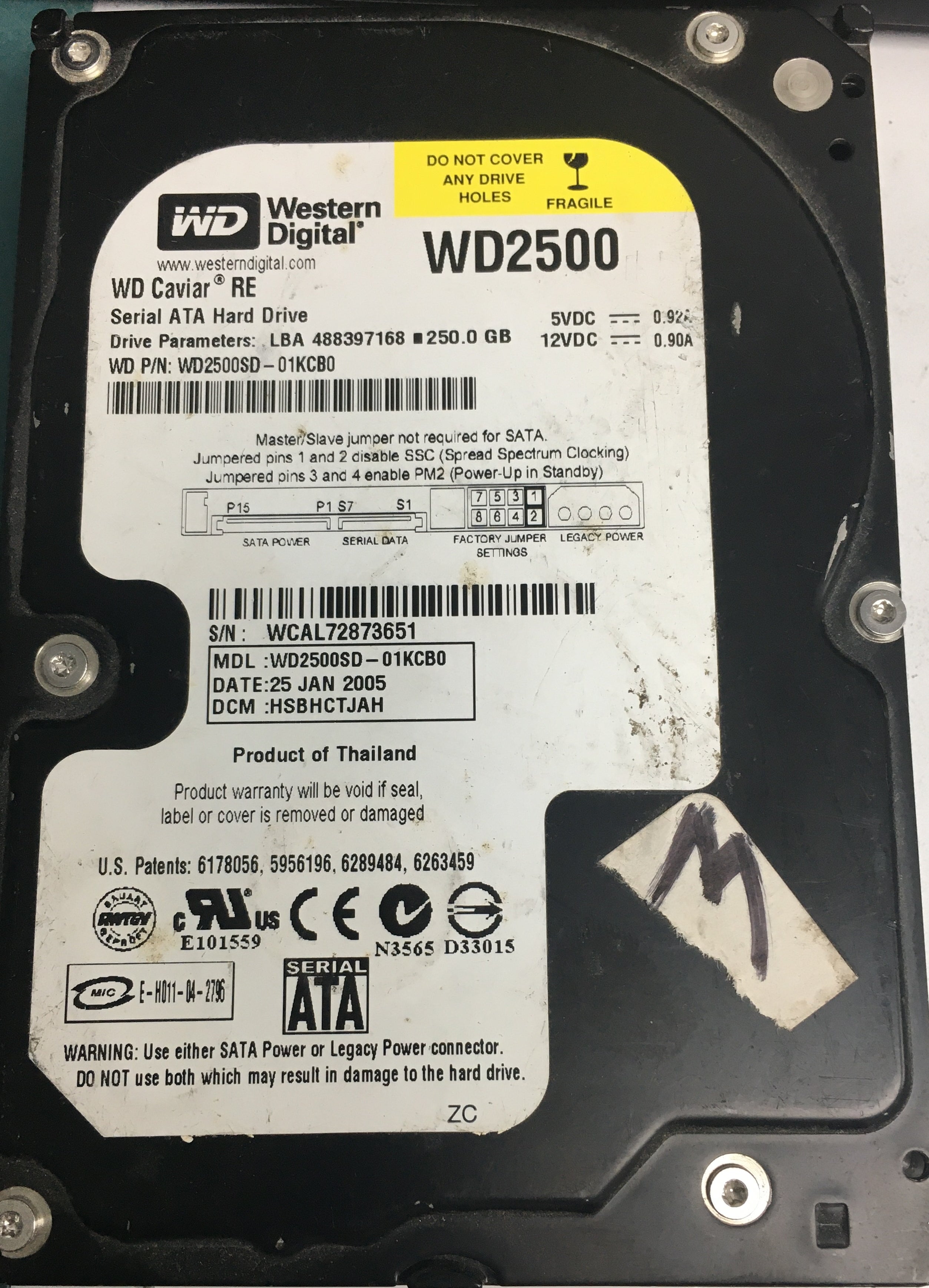 WD2500SD-01KCB0, DCM HSBHCTJAH, 250GB 3.5, PCB 2060-001267-001 REV A