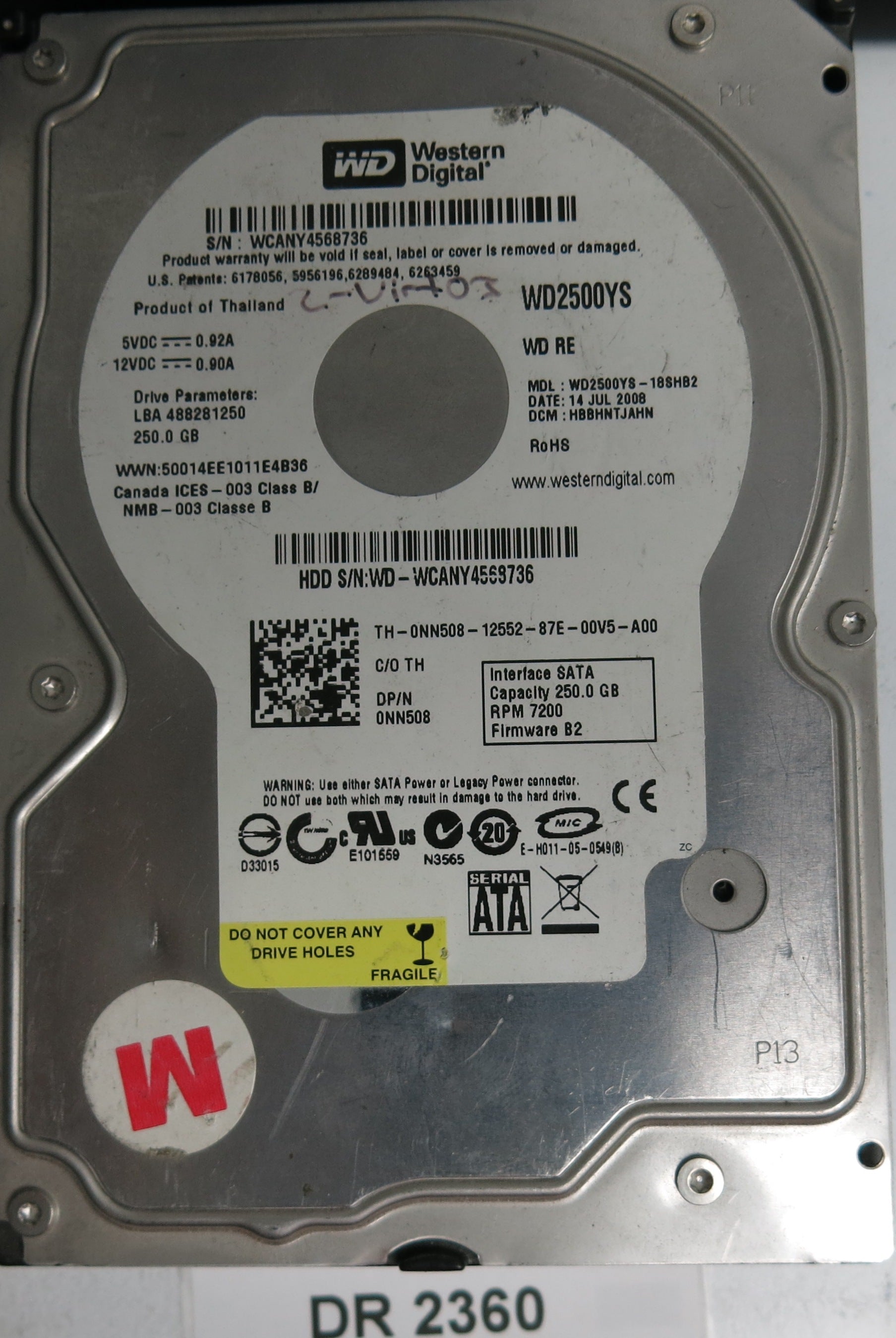WD2500YS-18SHB2, DCM HBBHNTJAHN, 250GB 3.5