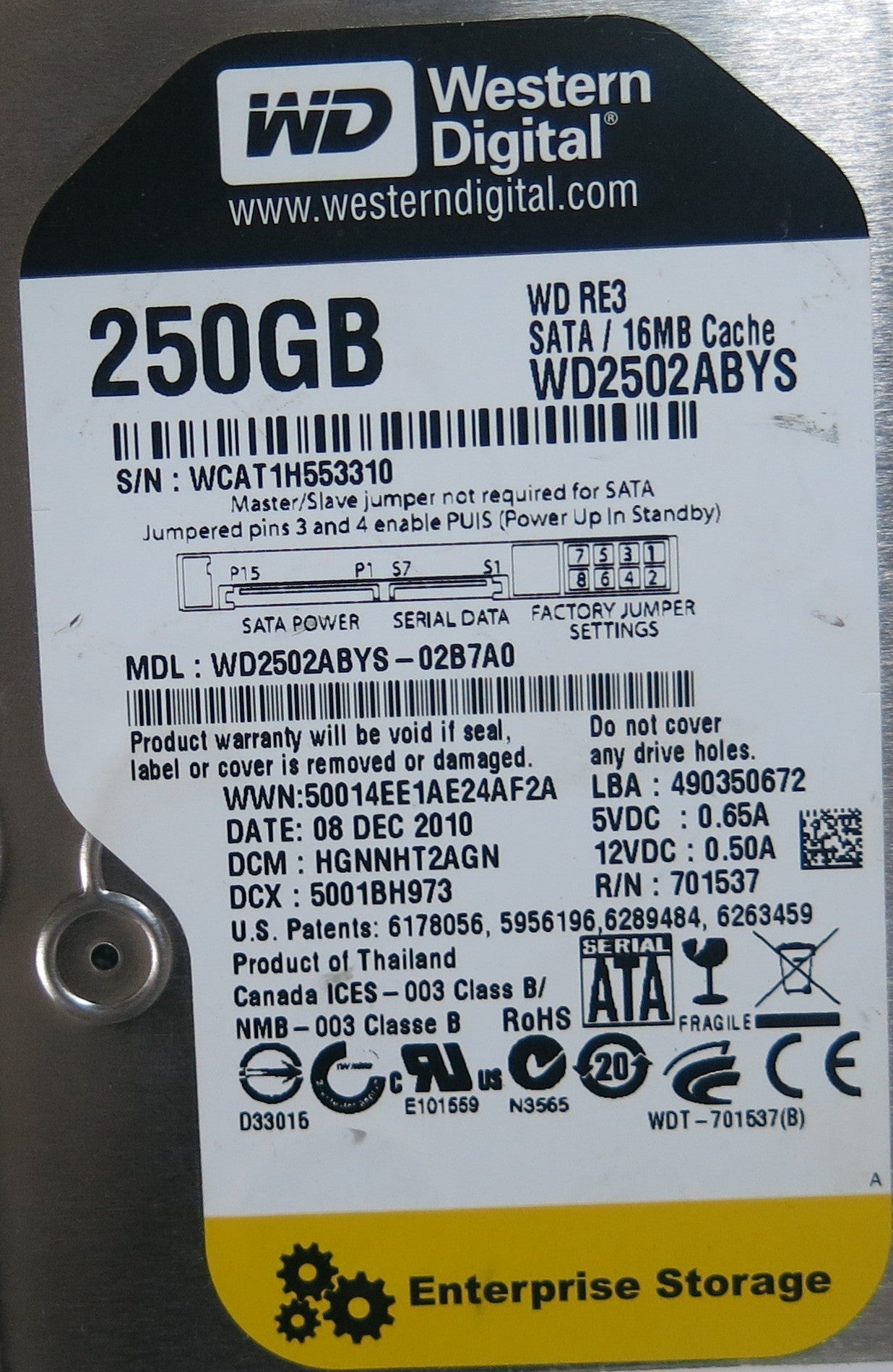 WD2502ABYS-02B7A0, HGNNHT2AGN, 2060-701537-004 REV A PCB