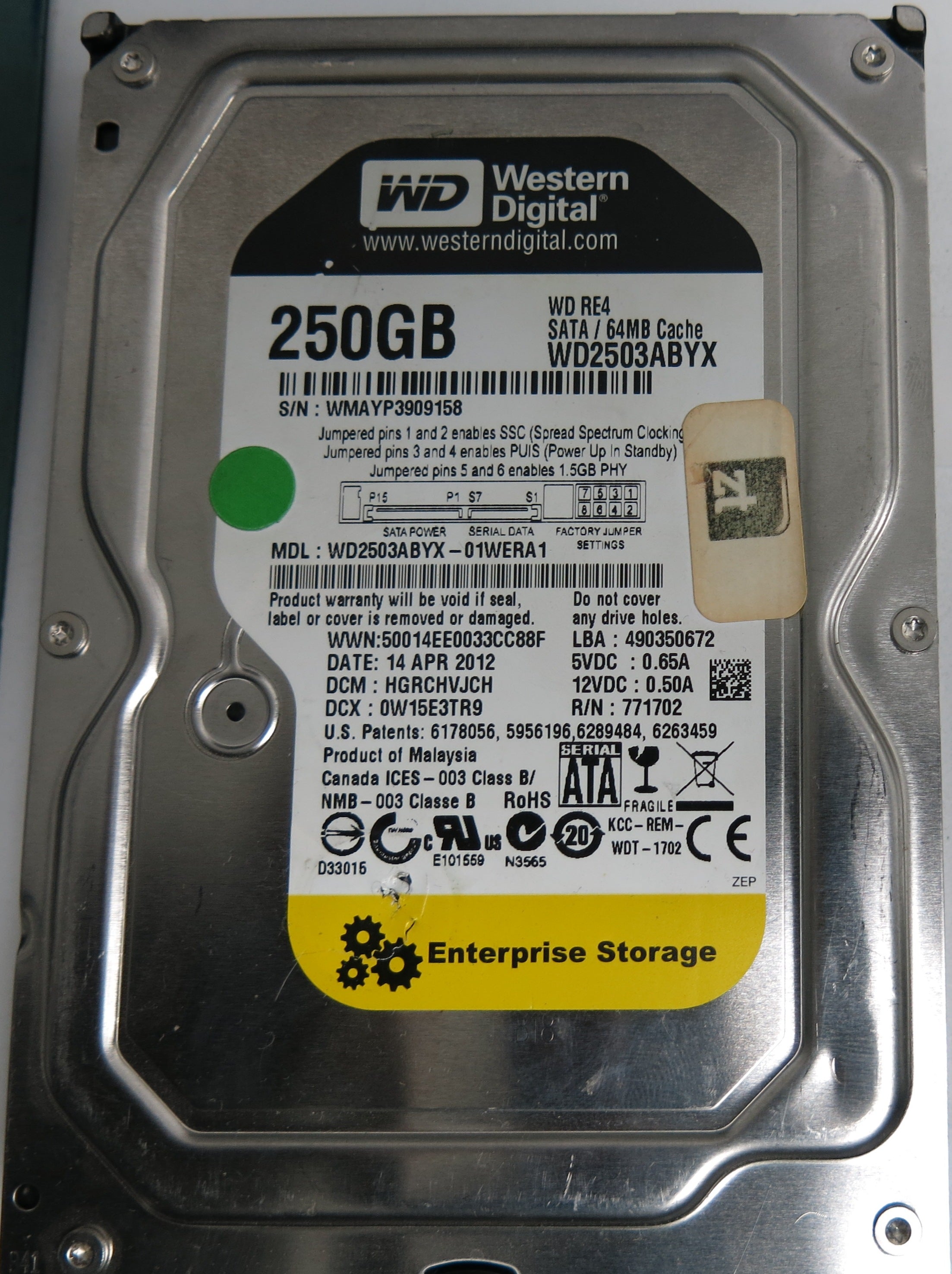 WD2503ABYX-01WERA1, DCM HGRCHVJCH, 250GB 3.5, PCB 2060-771702-001 REV A