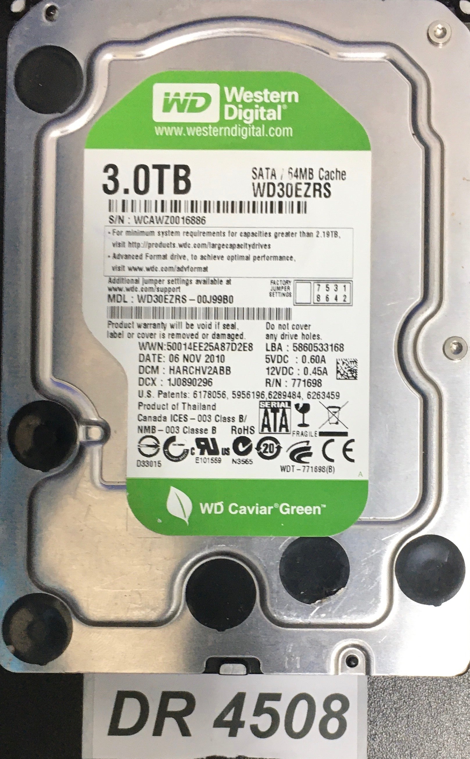 WD30EZRS-00J99B0  Serial:WCAWZ0016886  3000GB 3.5  PCB: 2060-771698-002 REV A