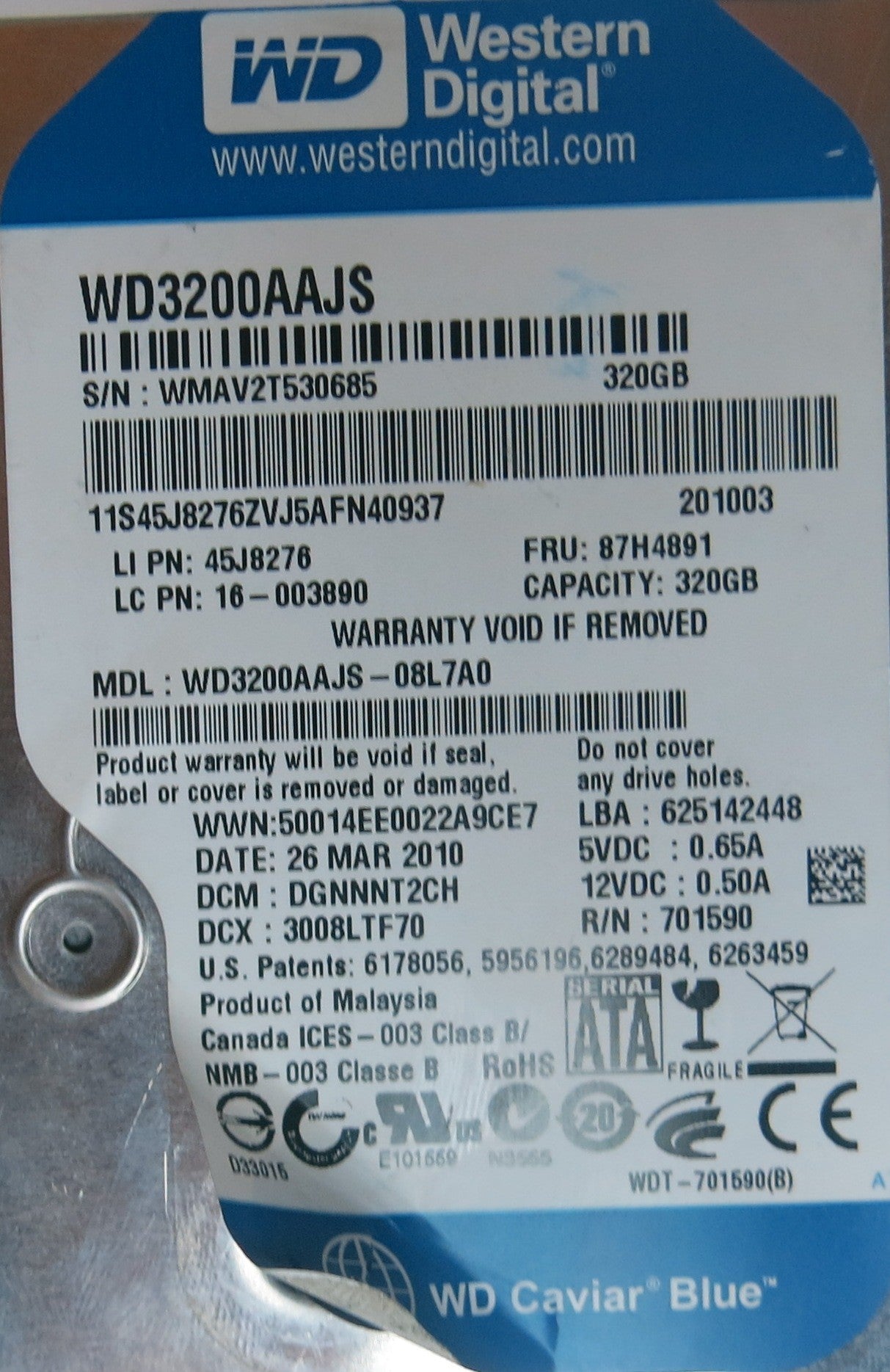 WD3200AAJS-08L7A0, PN , DCM  DGNNNT2CH, 2060-701590-001 REV A PCB