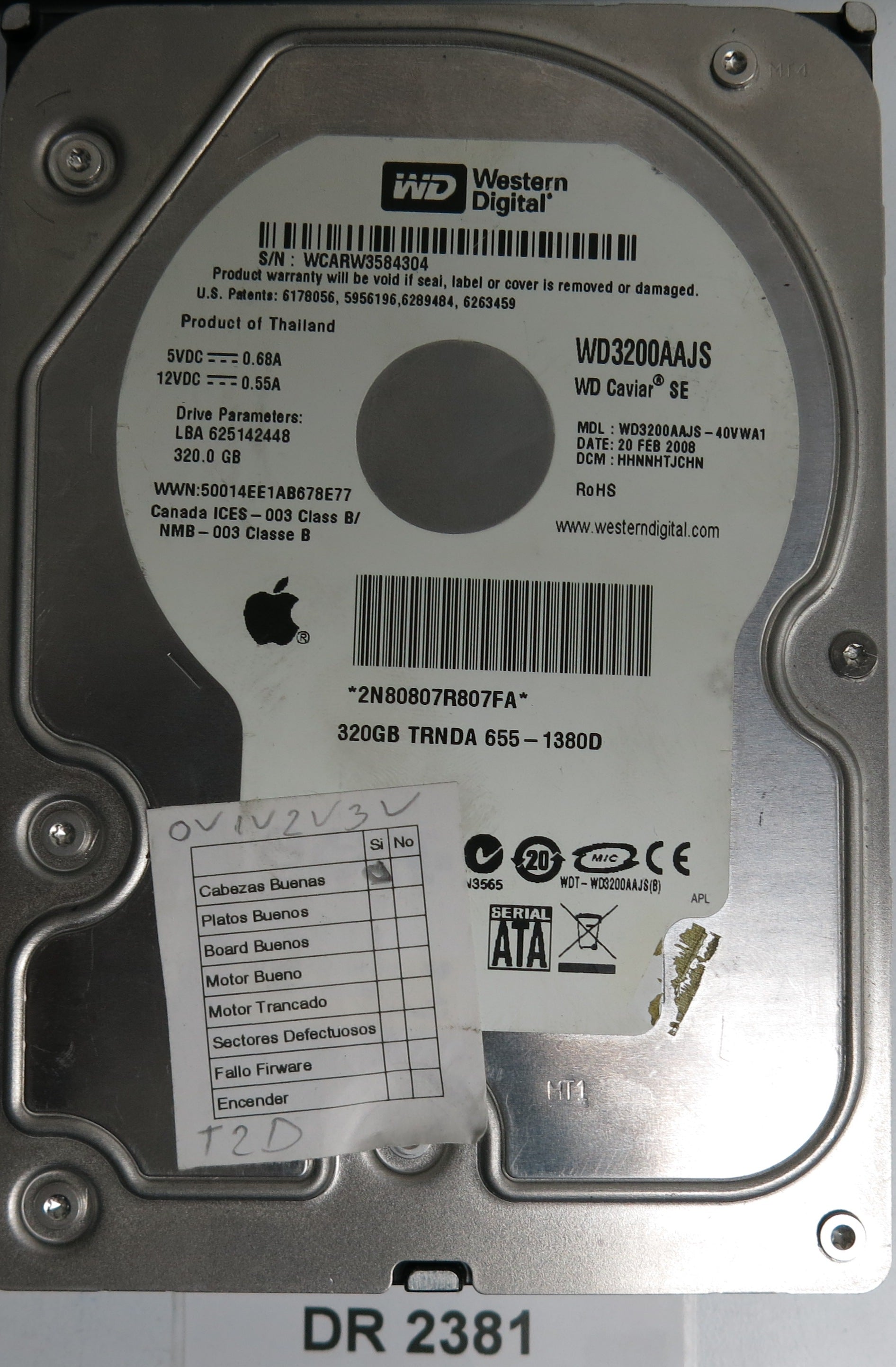 WD3200AAJS-40VWA1, DCM HHNNHTJCHN, 320GB 3.5