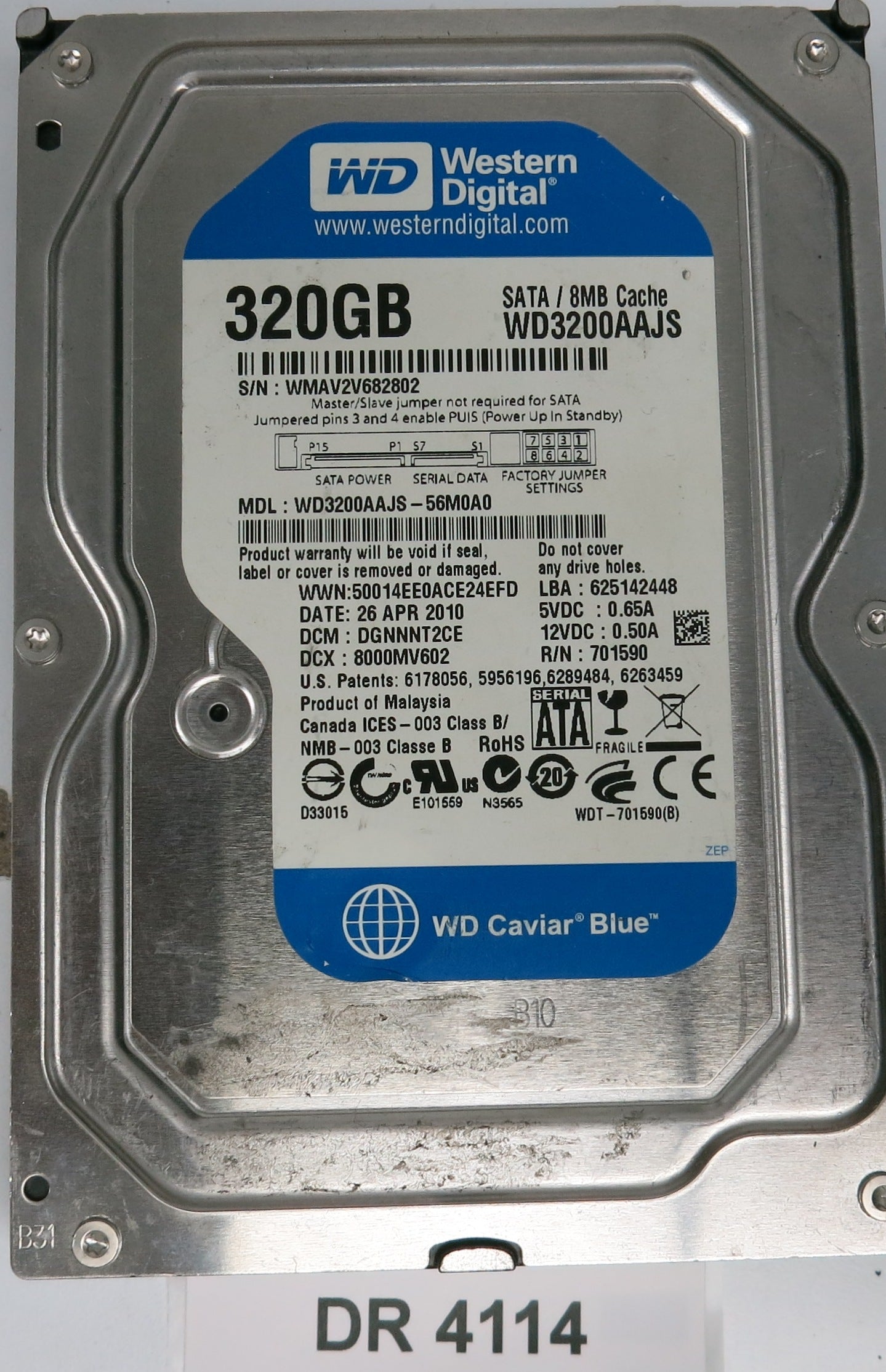 WD3200AAJS-56M0A0, DCM: DGNNNT2CE, Serial: WMAV2V682802, 320GB 3.5, PCB 2060-701590-001 REV B