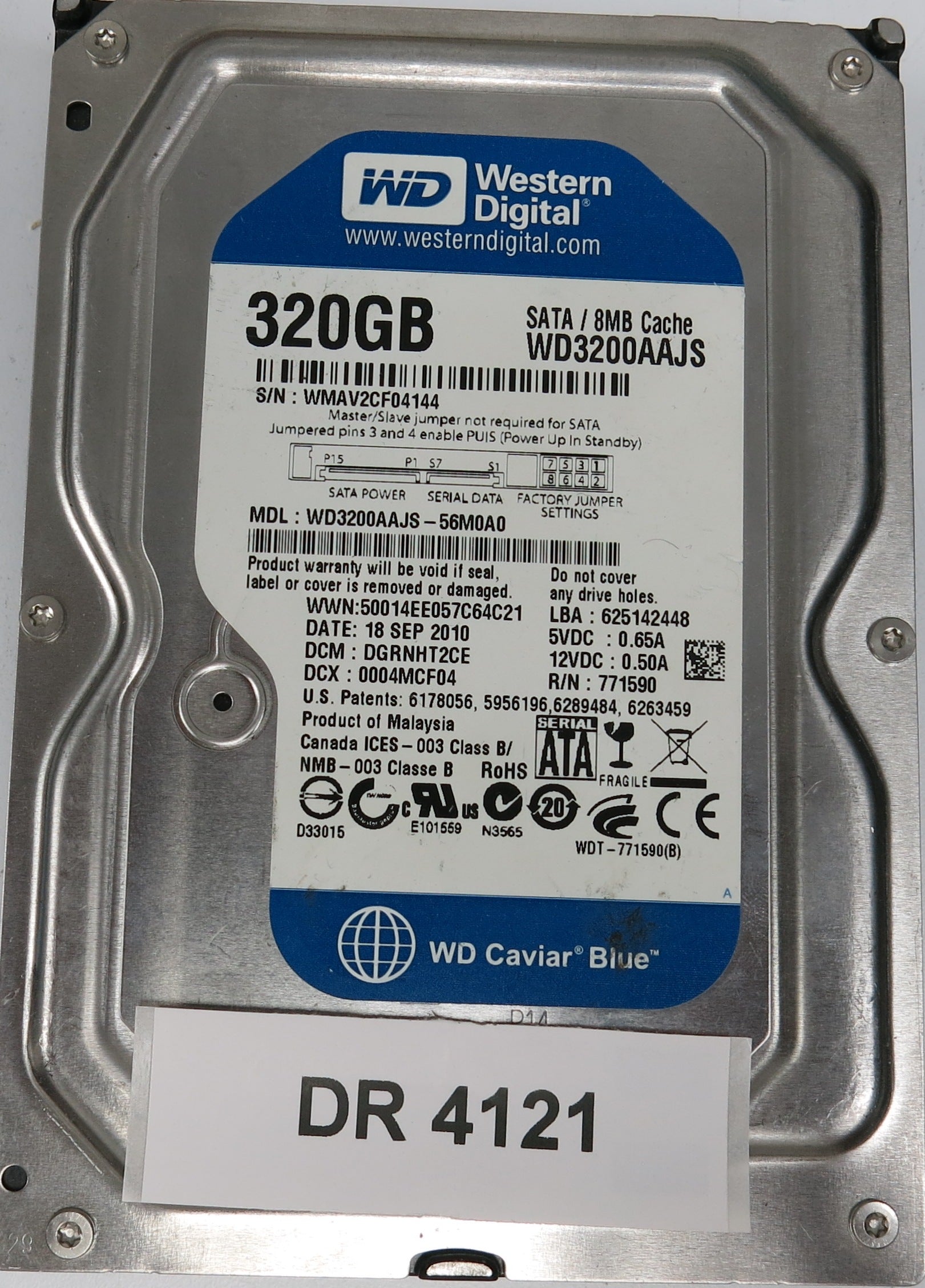WD3200AAJS-56M0A0,  DCM: DGRNHT2CE,  Serial: WMAV2CF04144,  320GB 3.5,  PCB 2060-771590-001 REV A