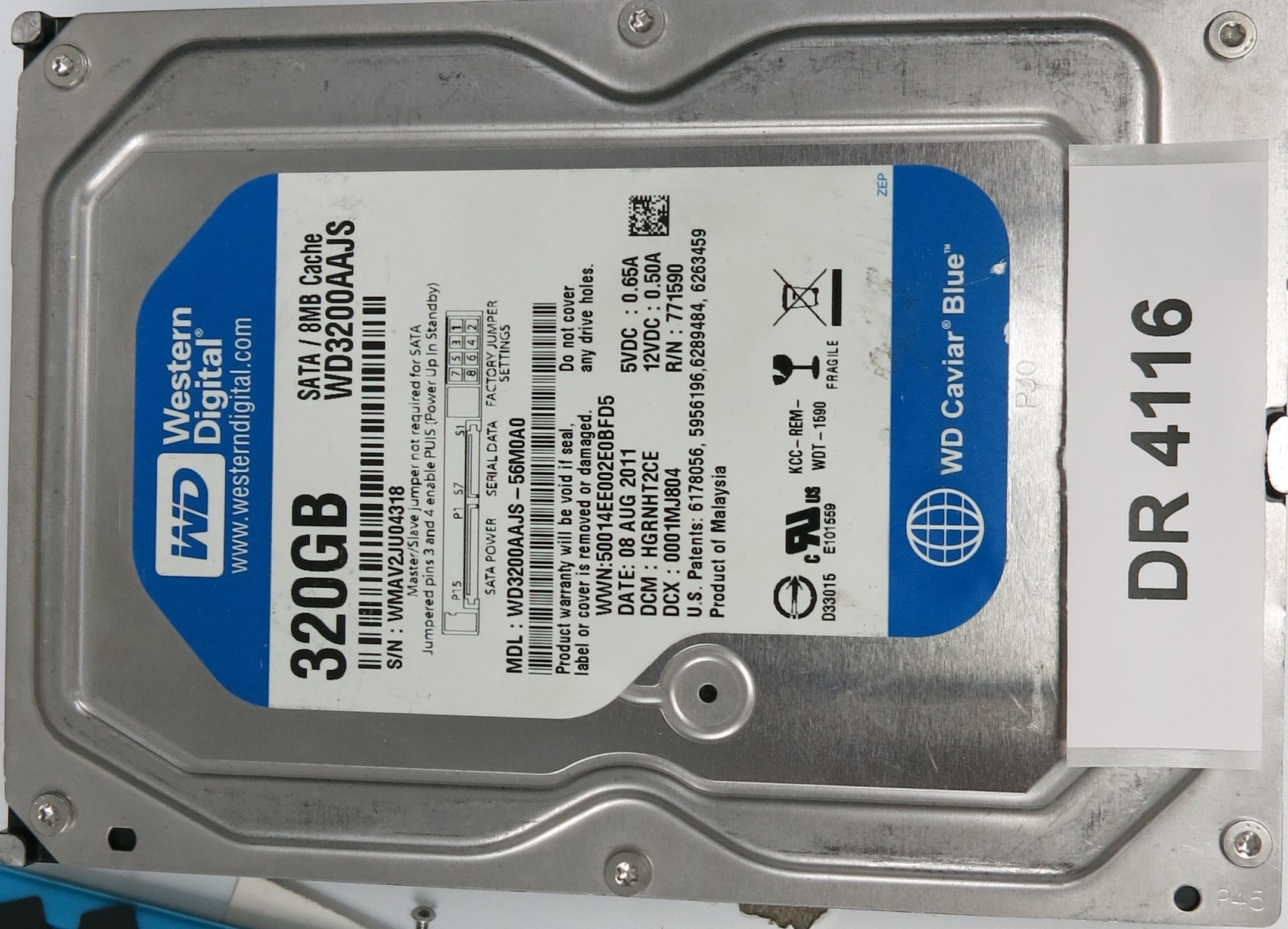 WD3200AAJS-56M0A0, DCM: HGRNHT2CE, Serial: WMAV2JU04318, 320GB 3.5, PCB 2060-771590-001 REV A