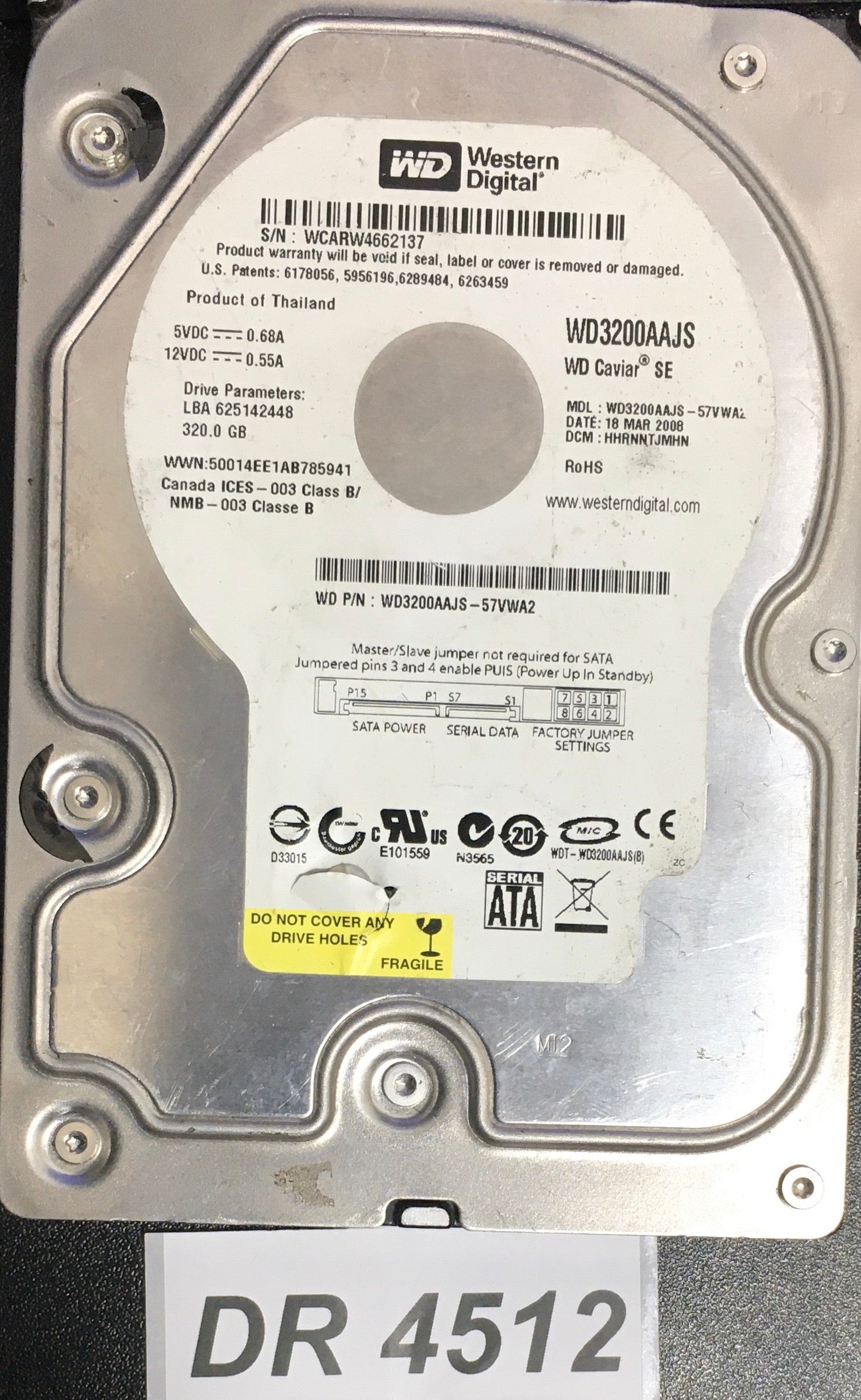 WD3200AAJS-57VWA2  Serial:WCARW4662137  320GB 3.5  PCB: 2060-701444-004 REV A