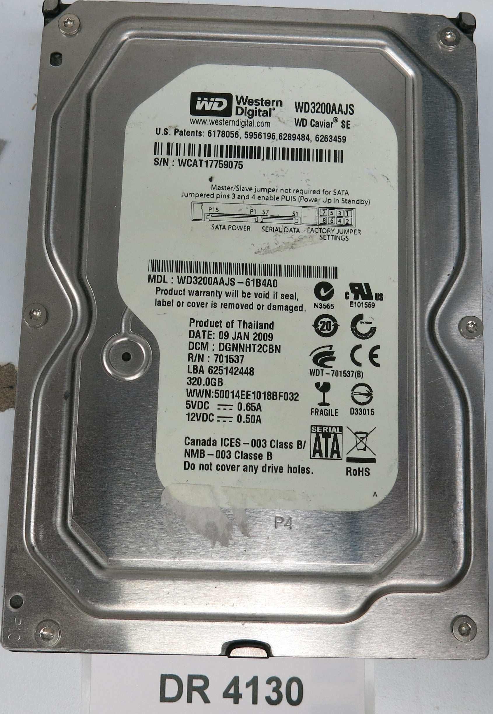 WD3200AAJS-61B4A0,  DCM: DGNNHT2CBN,  Serial: WCAT17759075,  320GB 3.5,  PCB 2060-701537-003 REV A