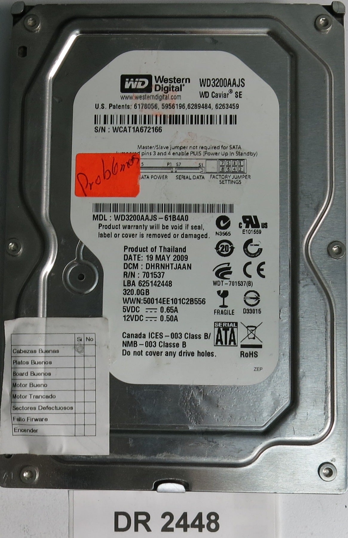 WD3200AAJS-61B4A0, DCM DHRNHTJAAN, 320GB 3.5, PCB 2060-701537-003 REV A