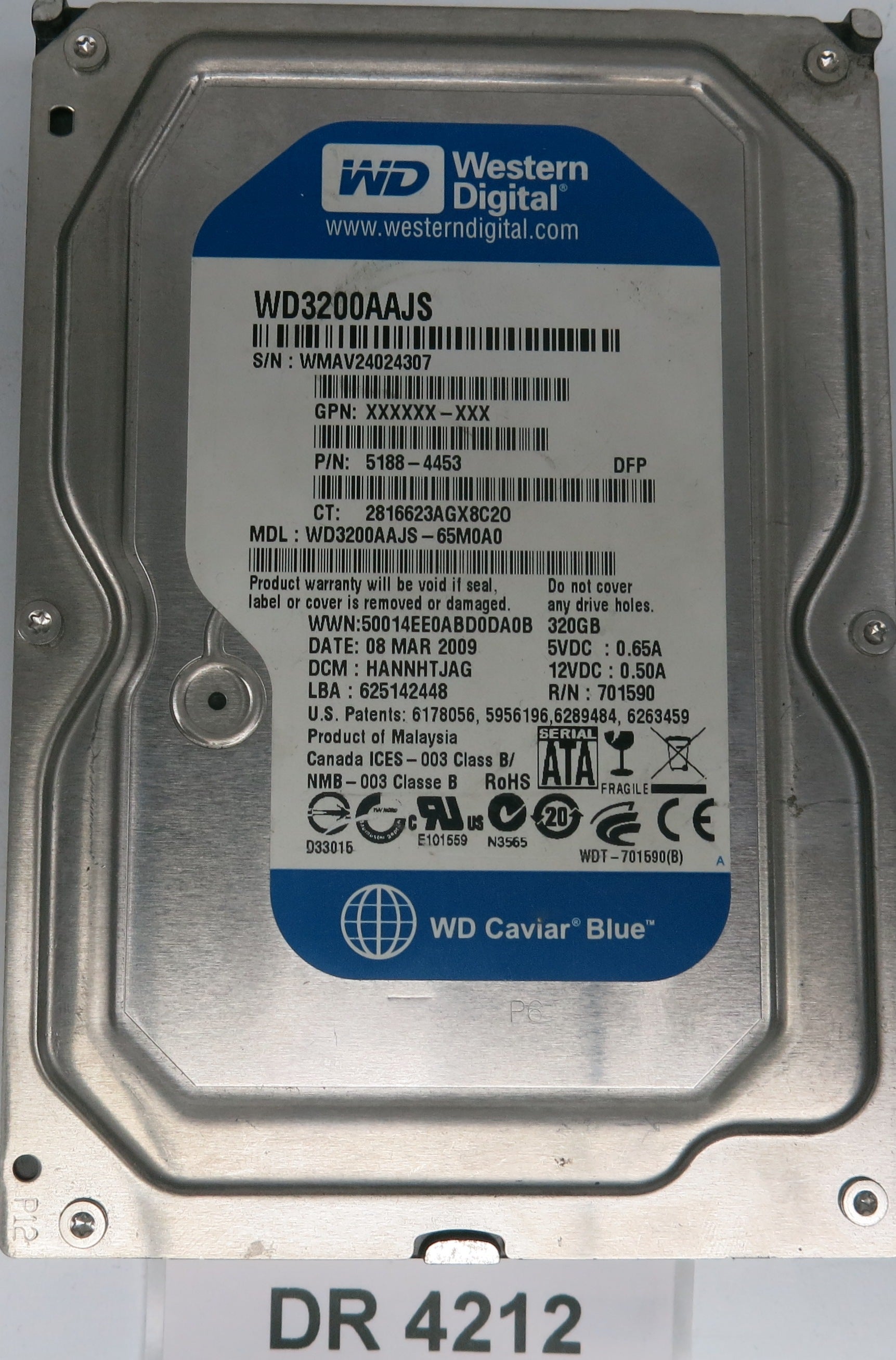PCB JL    WD3200AAJS-65M0A0,  DCM: HANNHTJAG,  Serial: WMAV24024307,  320GB 3.5