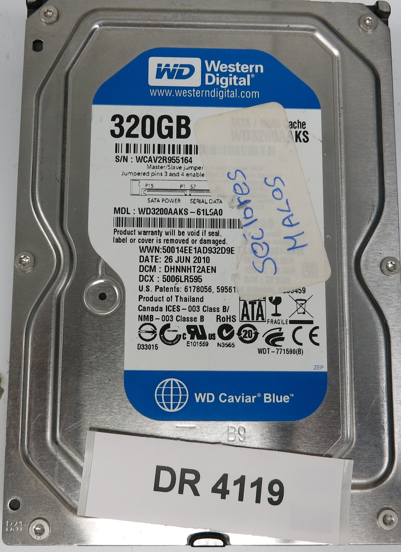 WD3200AAKS-61L9A0, DCM: DHNNHTAEN, Serial: WCAV2R955164, 320GB 3.5, PCB 2060-771590-001 REV P2