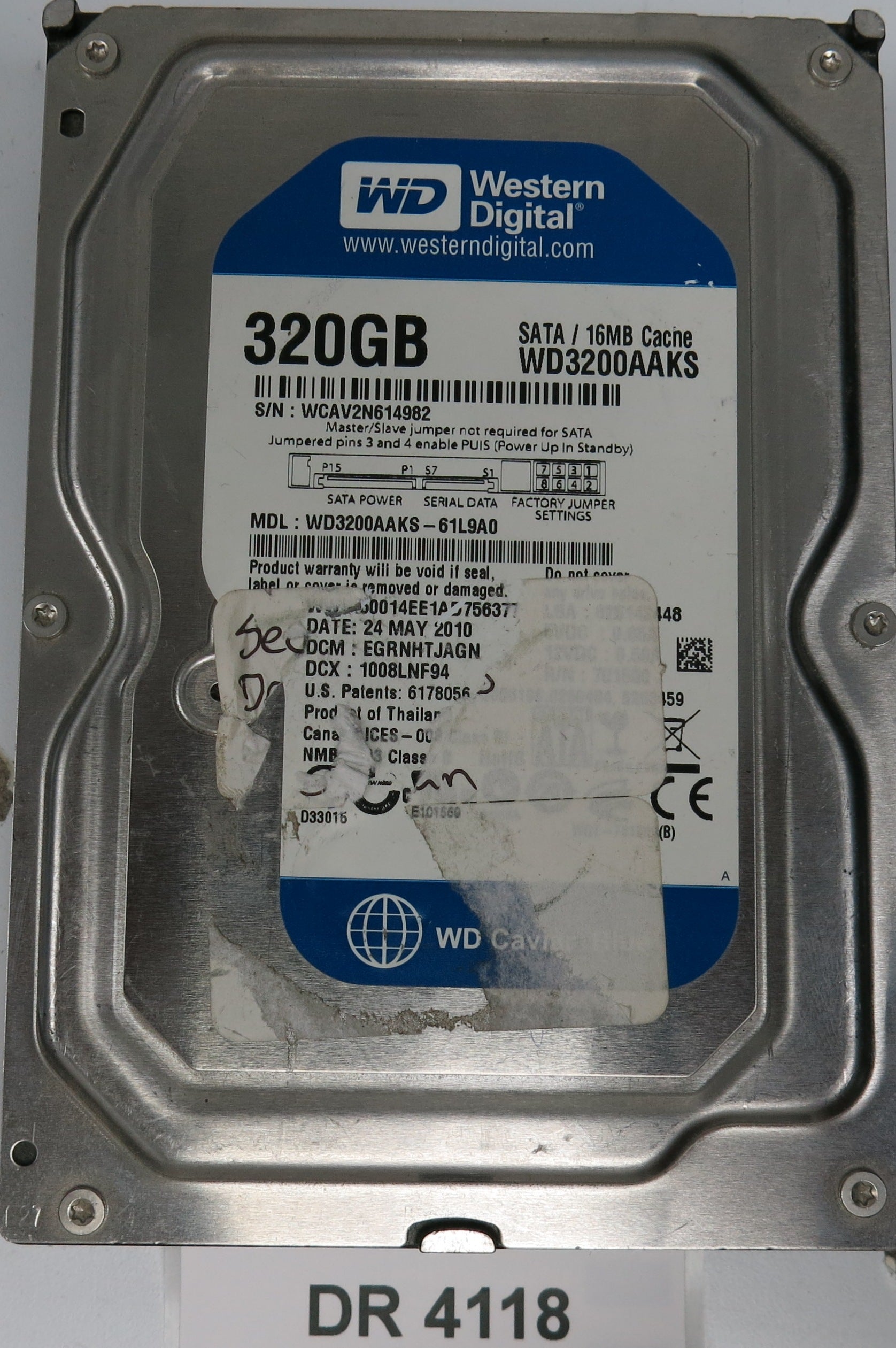 WD3200AAKS-61L9A0, DCM: EGRNHTJAGN, Serial: WCAV2N614982, 320GB 3.5, PCB 2060-701590-001 REV A