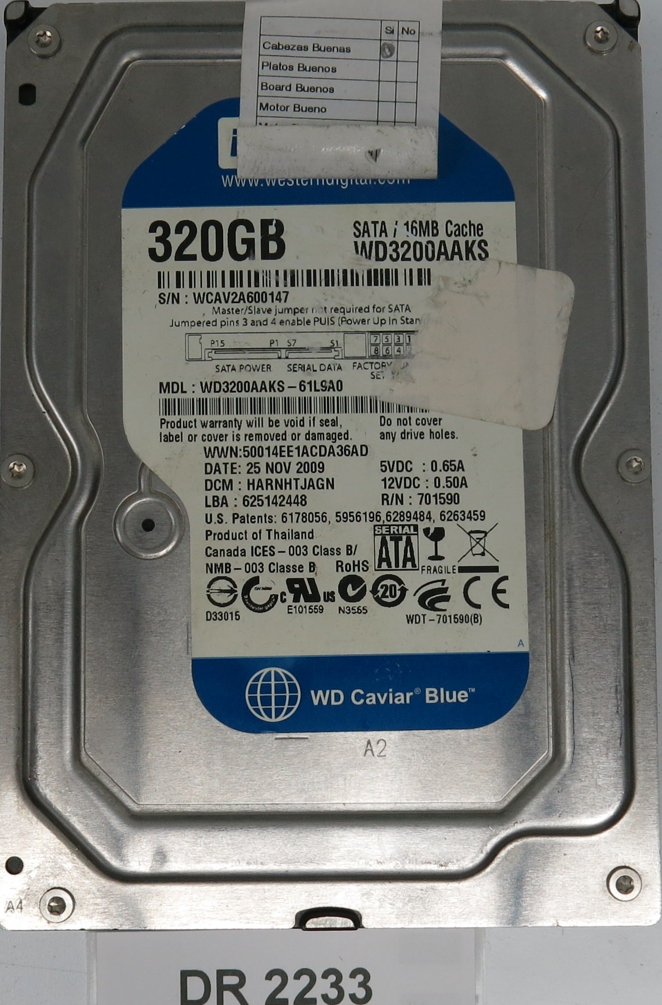 WD3200AAKS-61L9A0, DCM HARNHTJAGN, 350GB 3.5, PCB 2060-701590-001 REV A