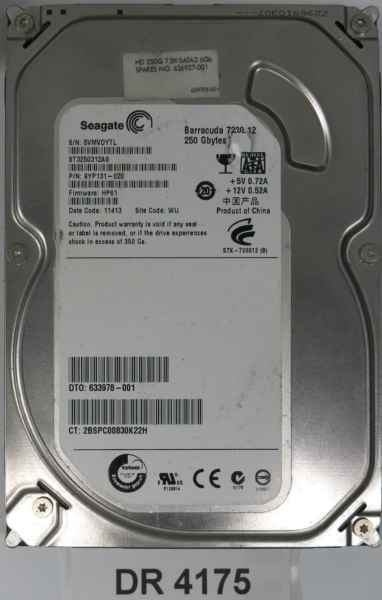 ST3250312AS,  P/N:9YP131-020,  FW:HP61,  Serial:5VMVDYTL,  250GB 3.5,  PCB:100535704- REV C
