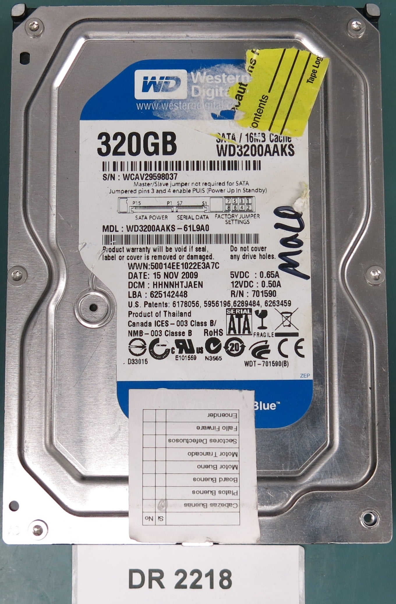 WD3200AAKS-61L9A0 DCM HHNNHTJAEN 320GB 3.5 PCB 2060-701590-001 REV A