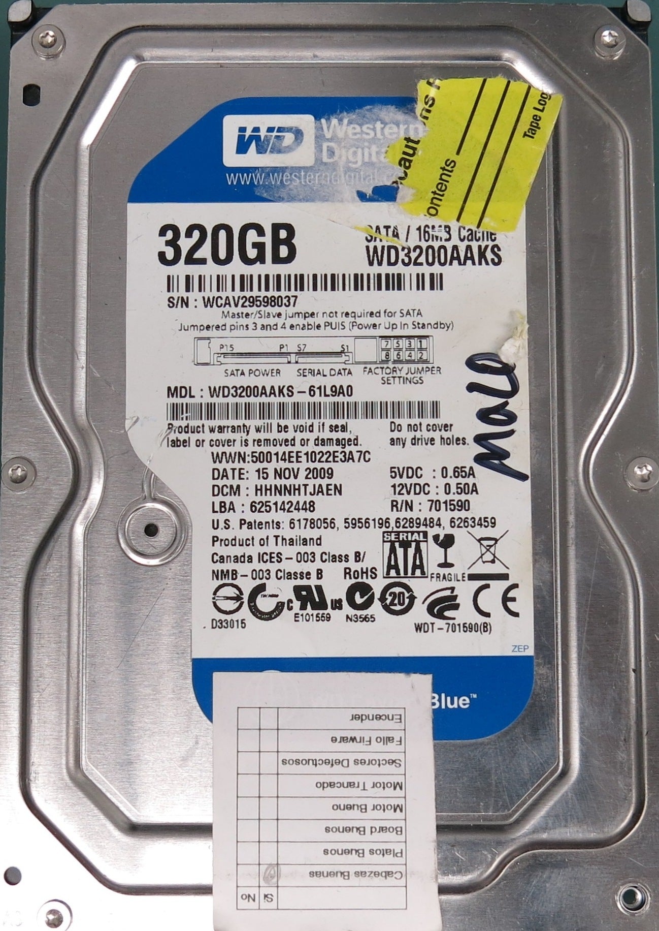 WD3200AAKS-61L9A0, DCM HHNNHTJAEN, 350GB 3.5