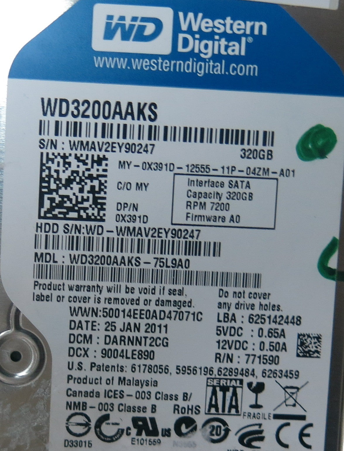 WD3200AAKS-75L9A0, DCM DARNNT2CG, 2060-771590-001 REV A  PCB