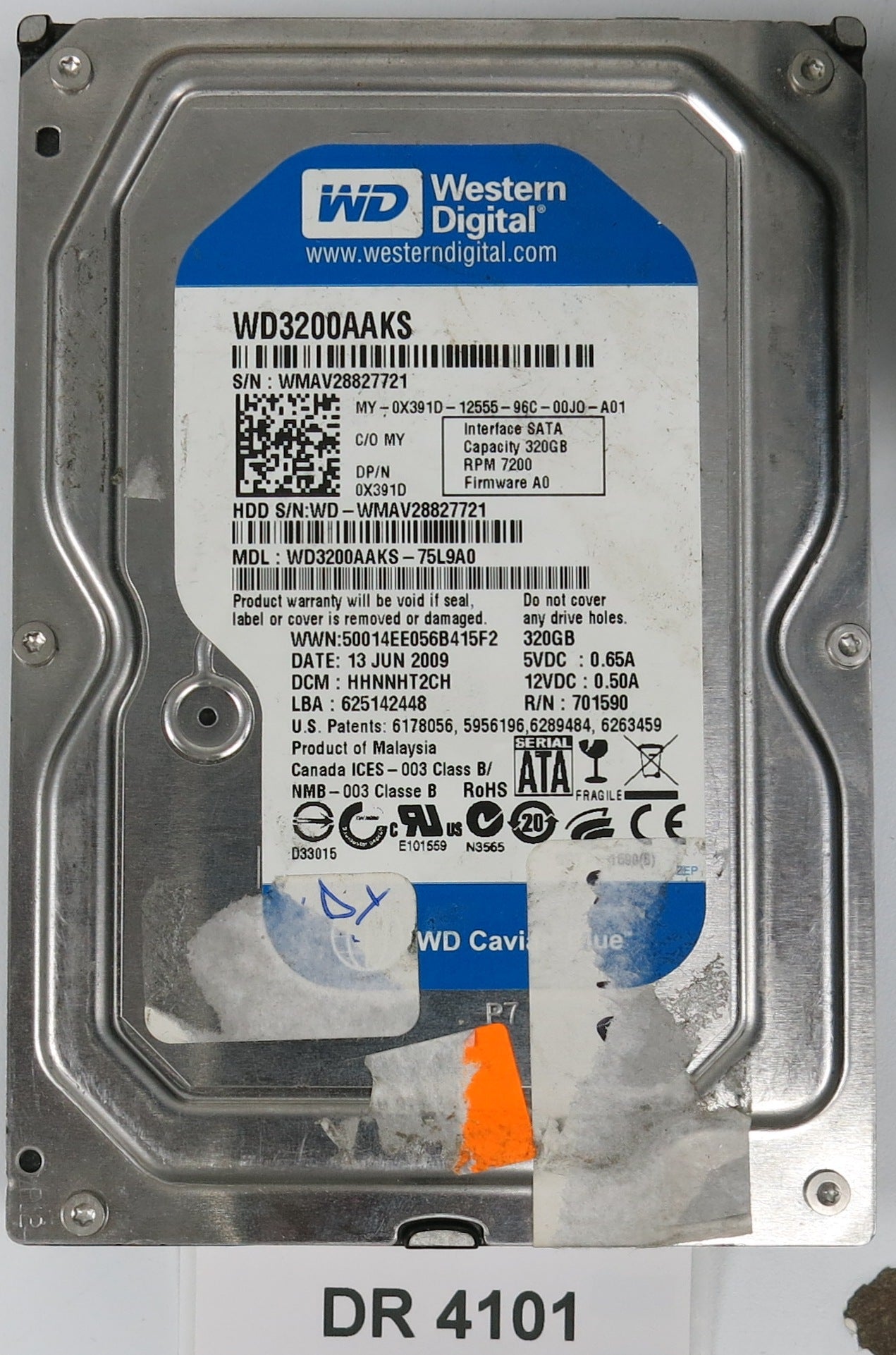 WD3200AAKS-75L9A0, DCM: HHNNHT2CH, Serial Number: WMAV28827721, 320GB 3.5, PCB 2060-701590-000 REV A