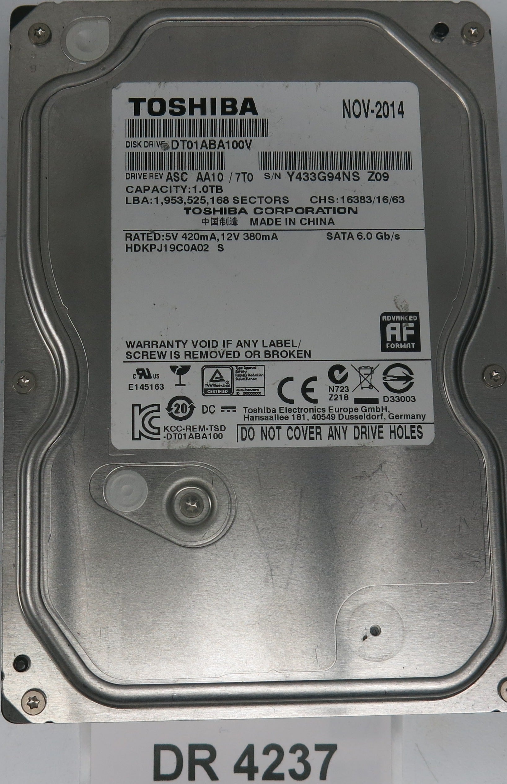HDKPJ19C0A02 S,  P/N:ASCAA10,  Serial:Y433G94NS Z09,  1000GB 3.5,  PCB :220 0A90377 01- REV A