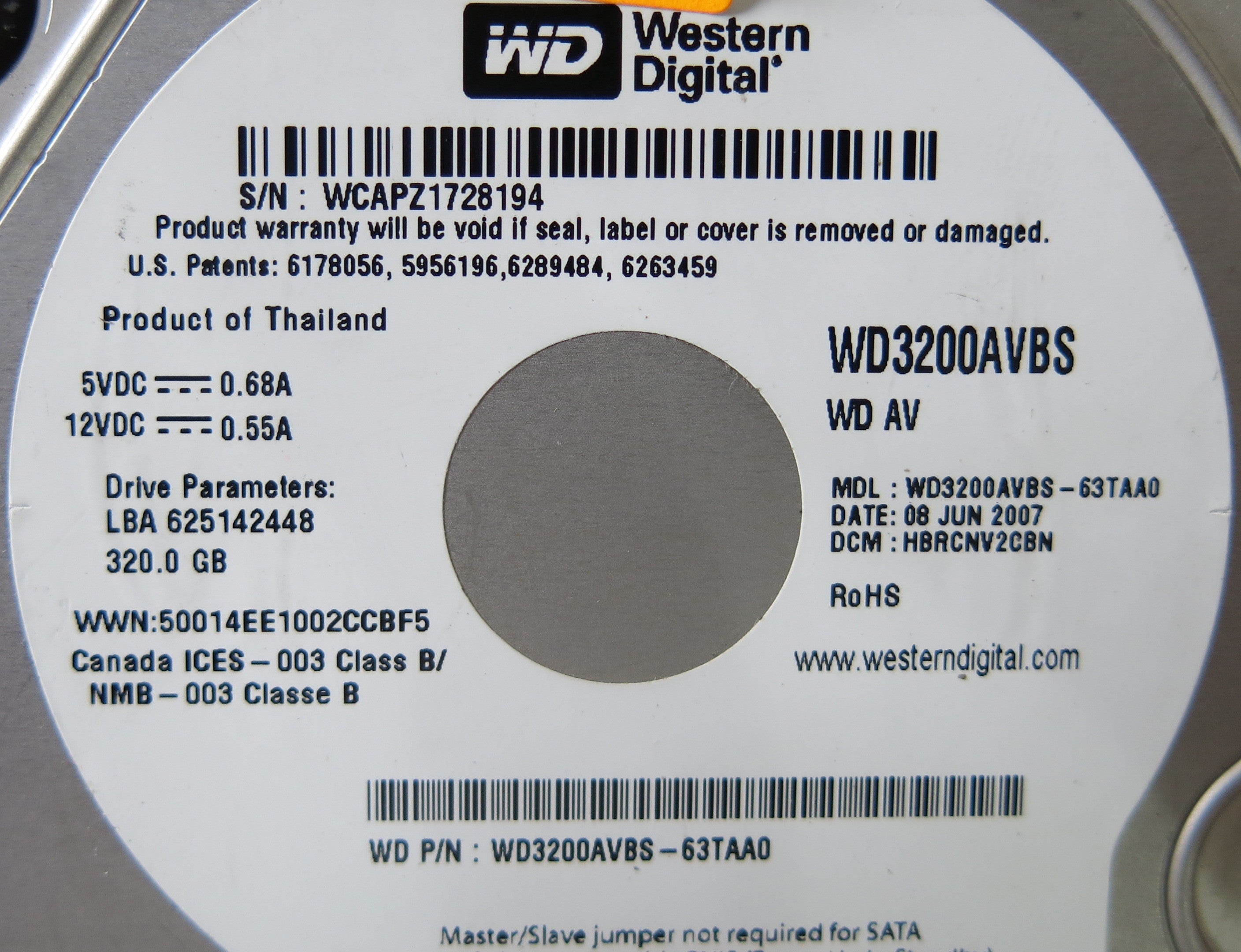 WD3200AVBS-63TAA0 2060-701444-003 REV A PCB