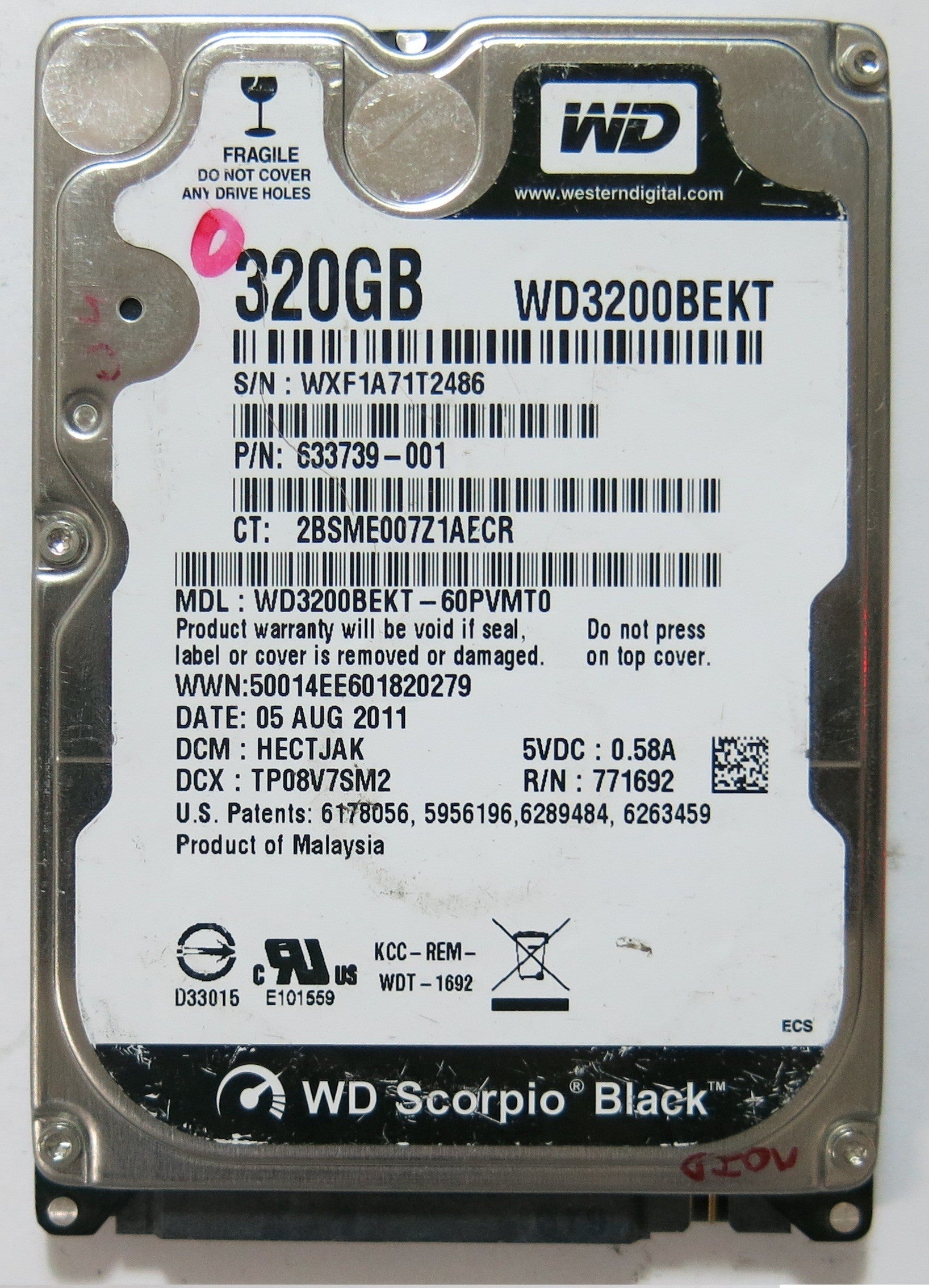 WD3200BEKT-60PVMT0 PN FW HECTJAK 320GB