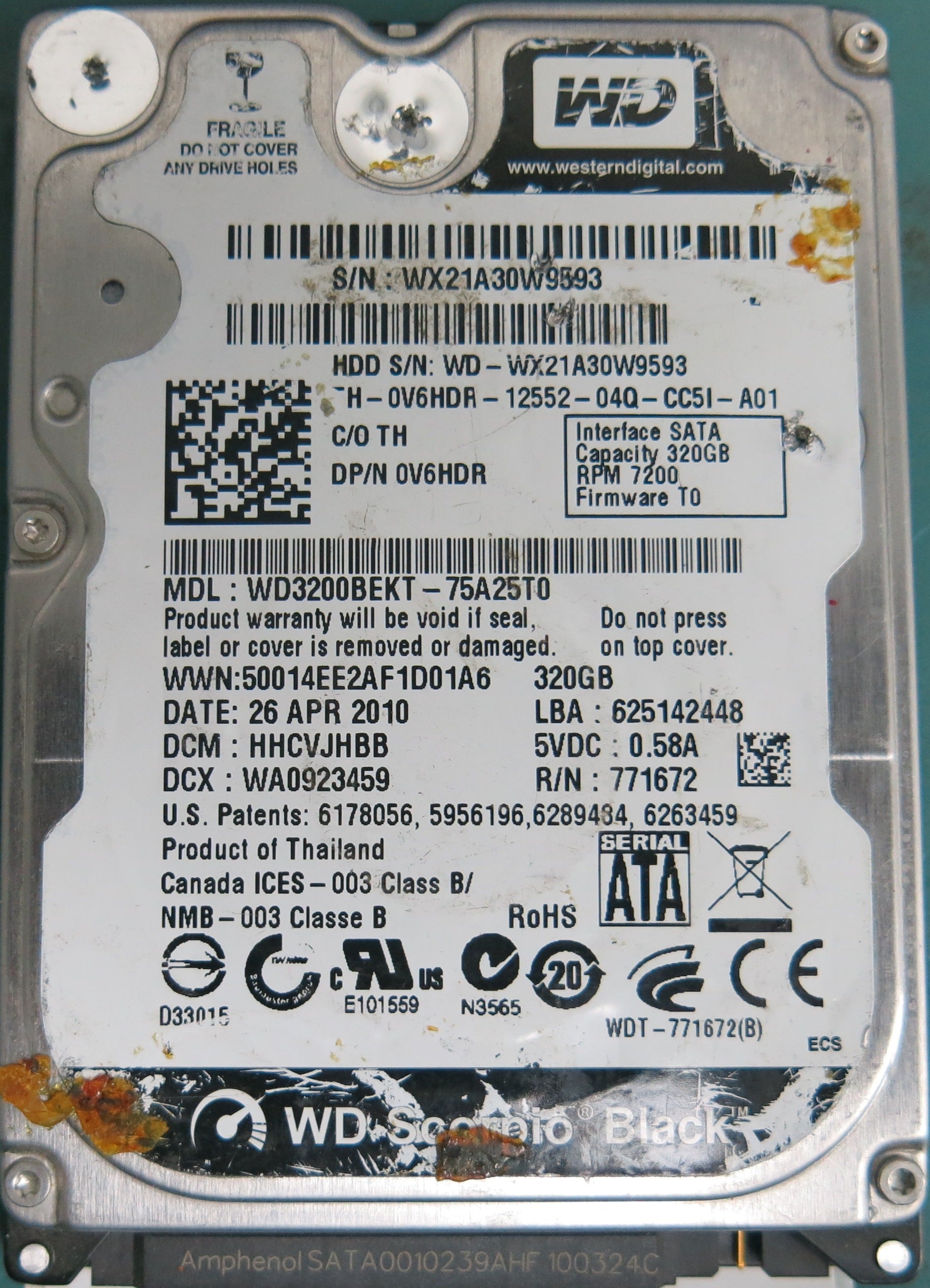 WD3200BEKT-75A25T0, DCM HHCVJHBB, 320GB 2.5,