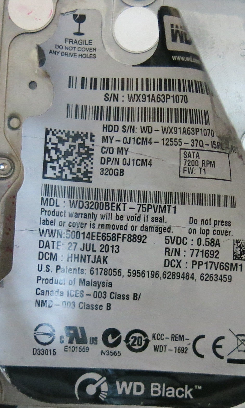 WD3200BEKT-75PVMT1 DCM HHNTJAK 2060-771692 006 REV A PCB