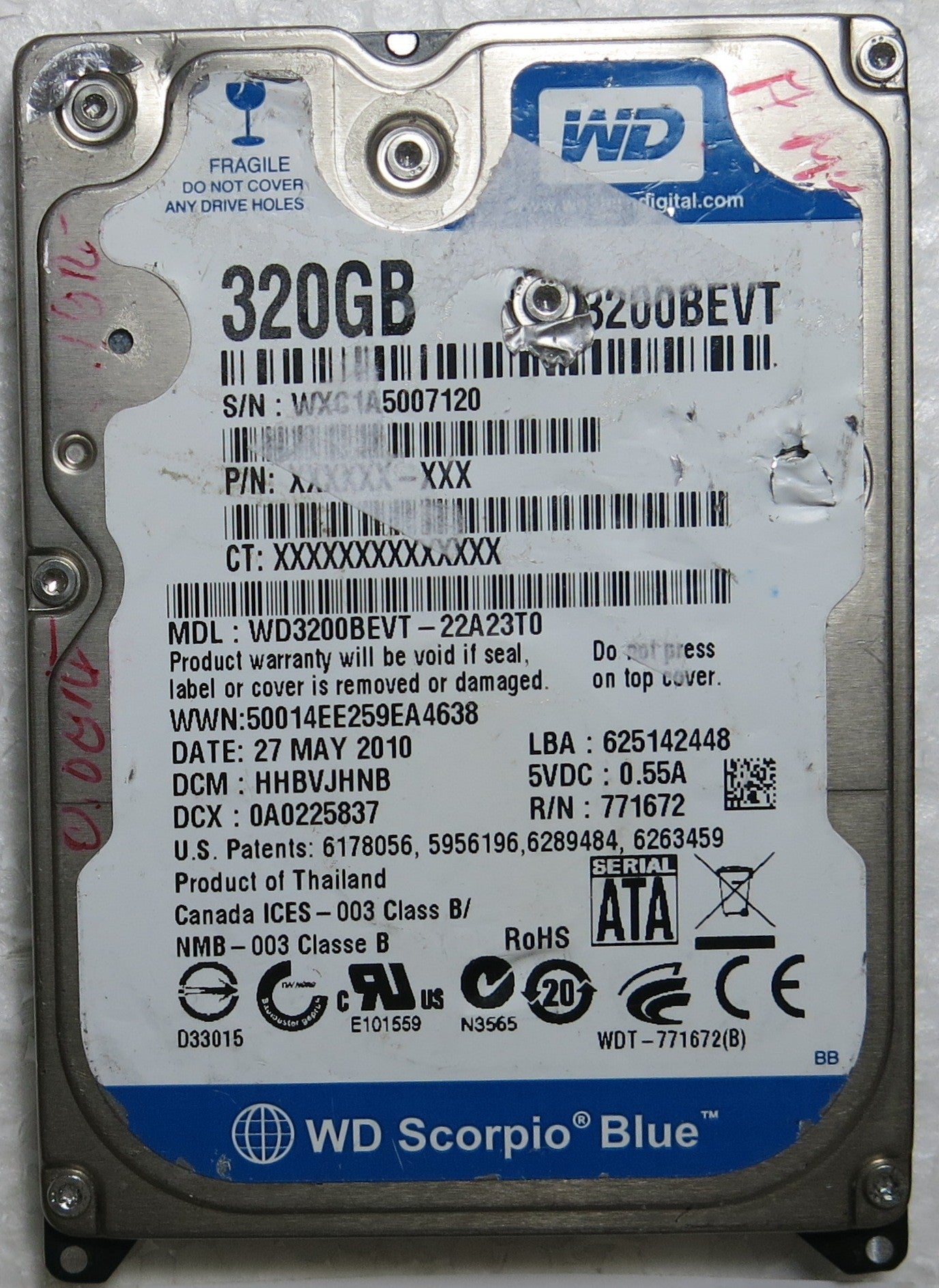 WD3200BEVT-22A23T0 DCM HHBVJHNB 2060-771672 004 REV A PCB